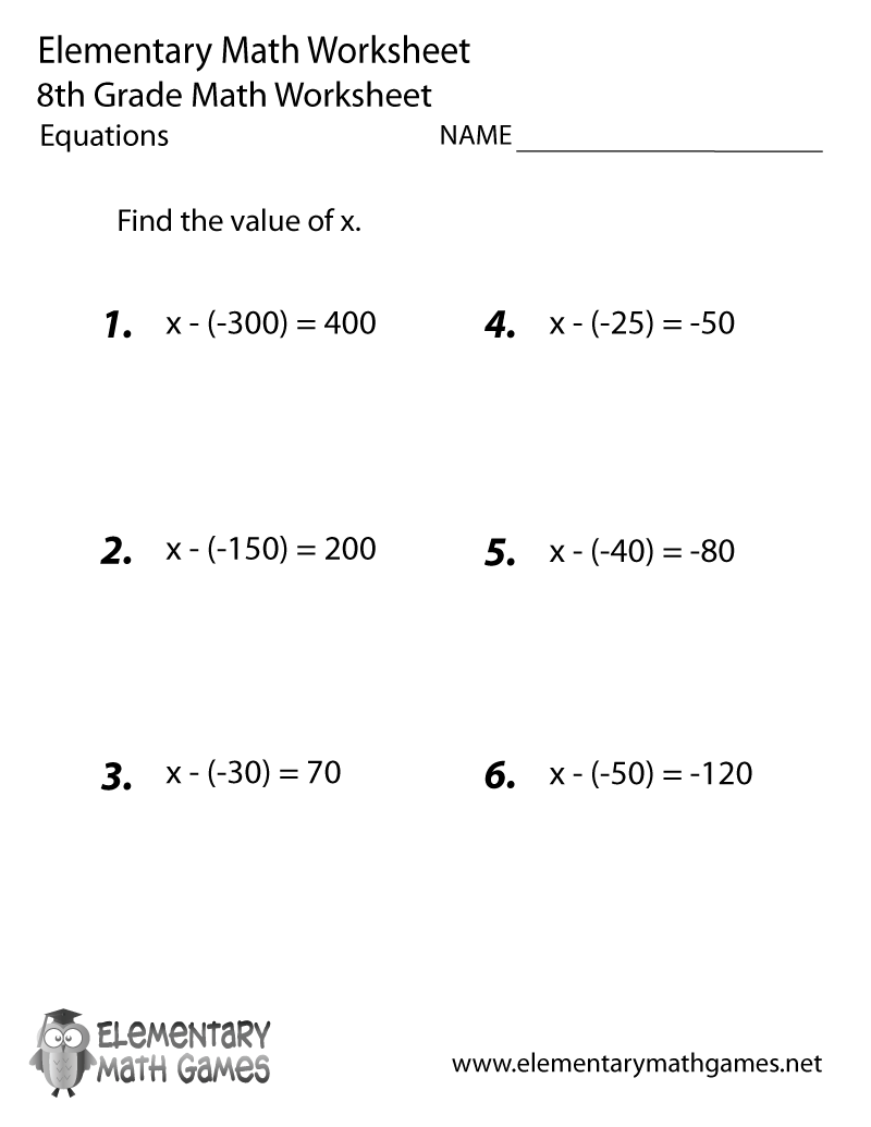 Free Printable Eighth Grade Math Practice Worksheet
