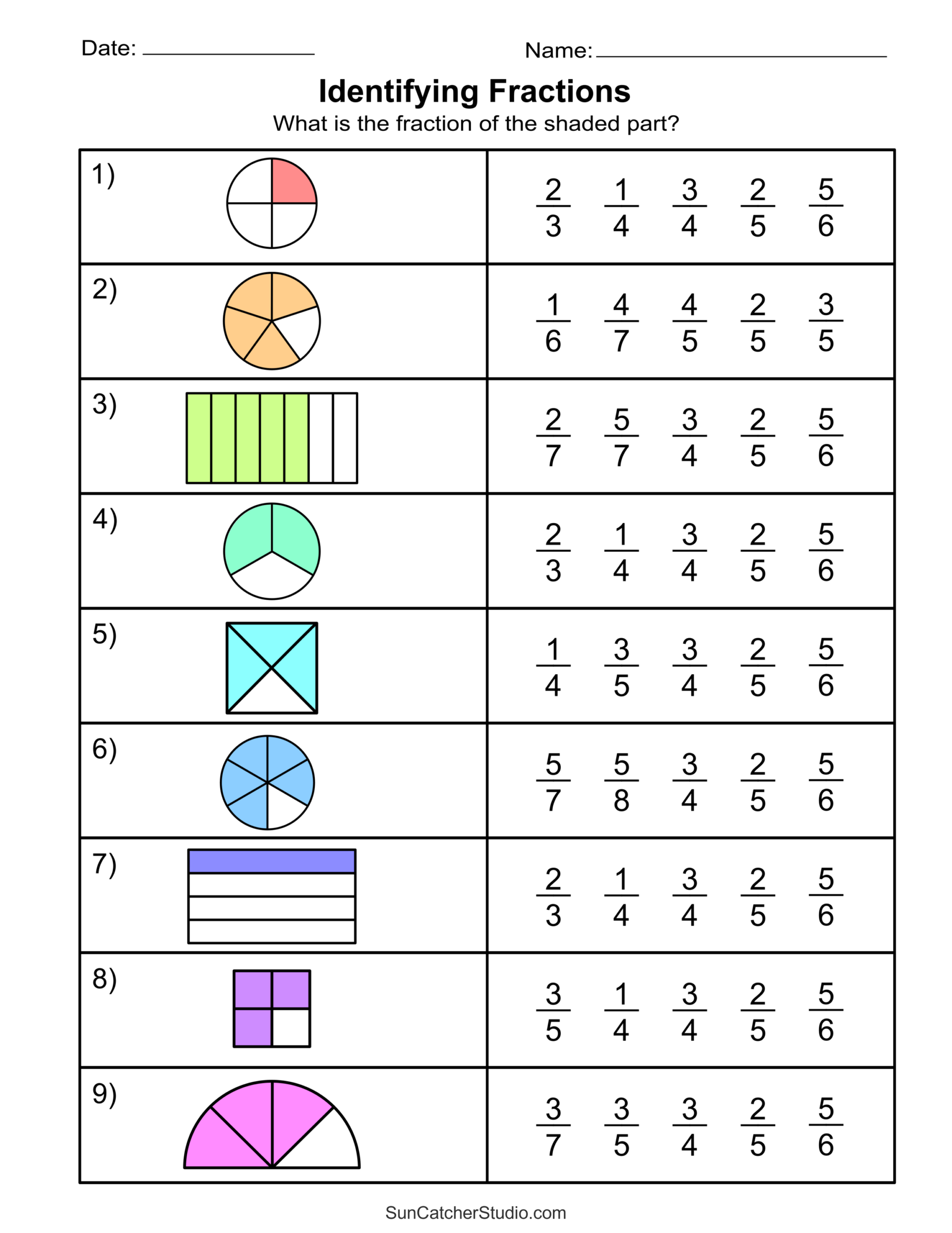 Free Printable Fractions Worksheets Comparing Identifying Free Printables Lettering SVG Files Tools Apps Math Fractions Worksheets PDF Free Download