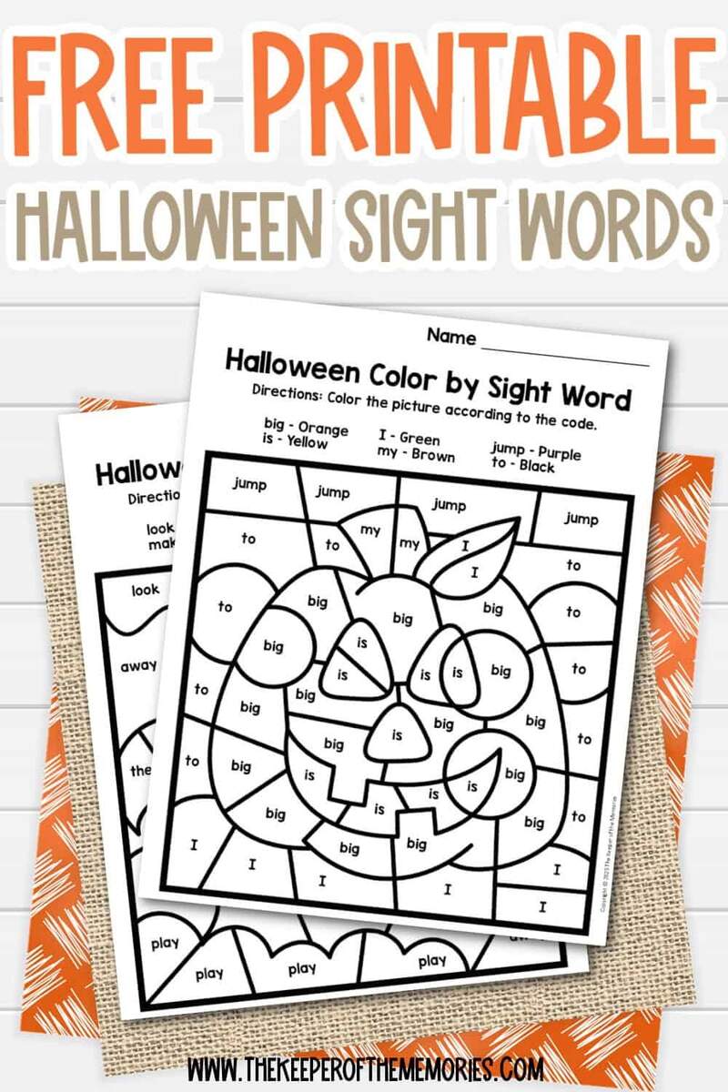 Free Printable Halloween Color By Sight Word The Keeper Of The Memories