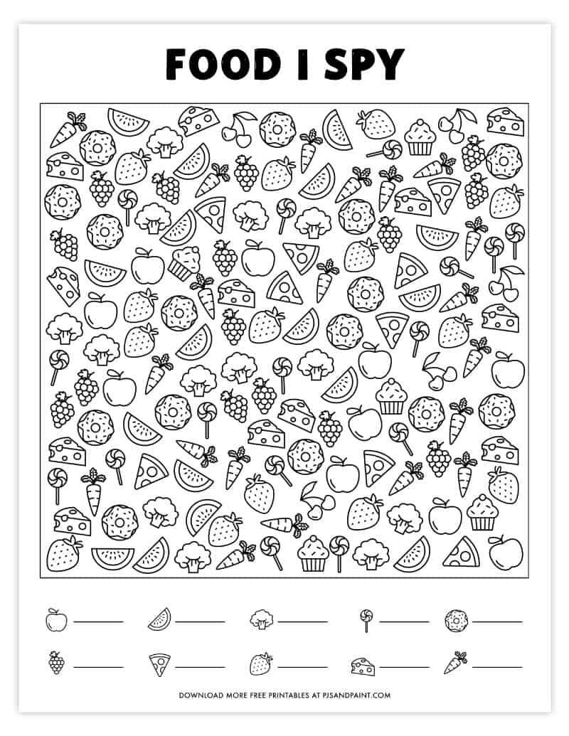Free Printable I Spy Game Food Themed I Spy Pjs And Paint