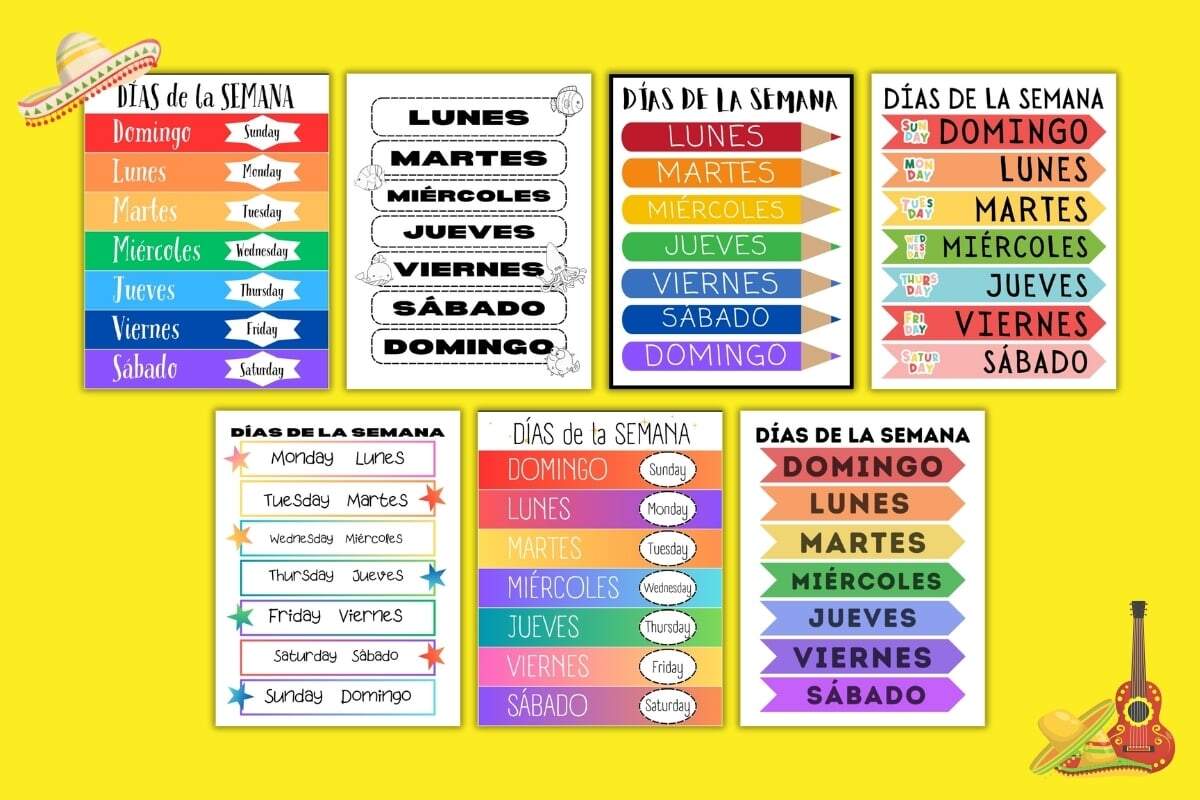 Free Printable Spanish Days Of The Week Charts Free Printable Spanish Days Of The Week Charts