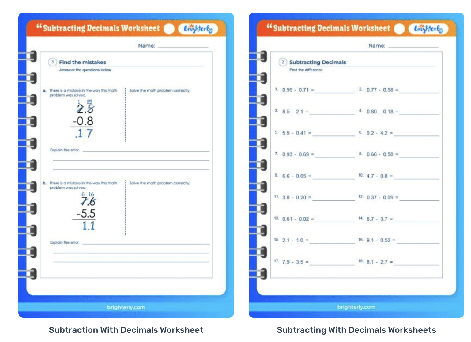 Free Printable Subtracting Decimals Worksheets PDFs Brighterly