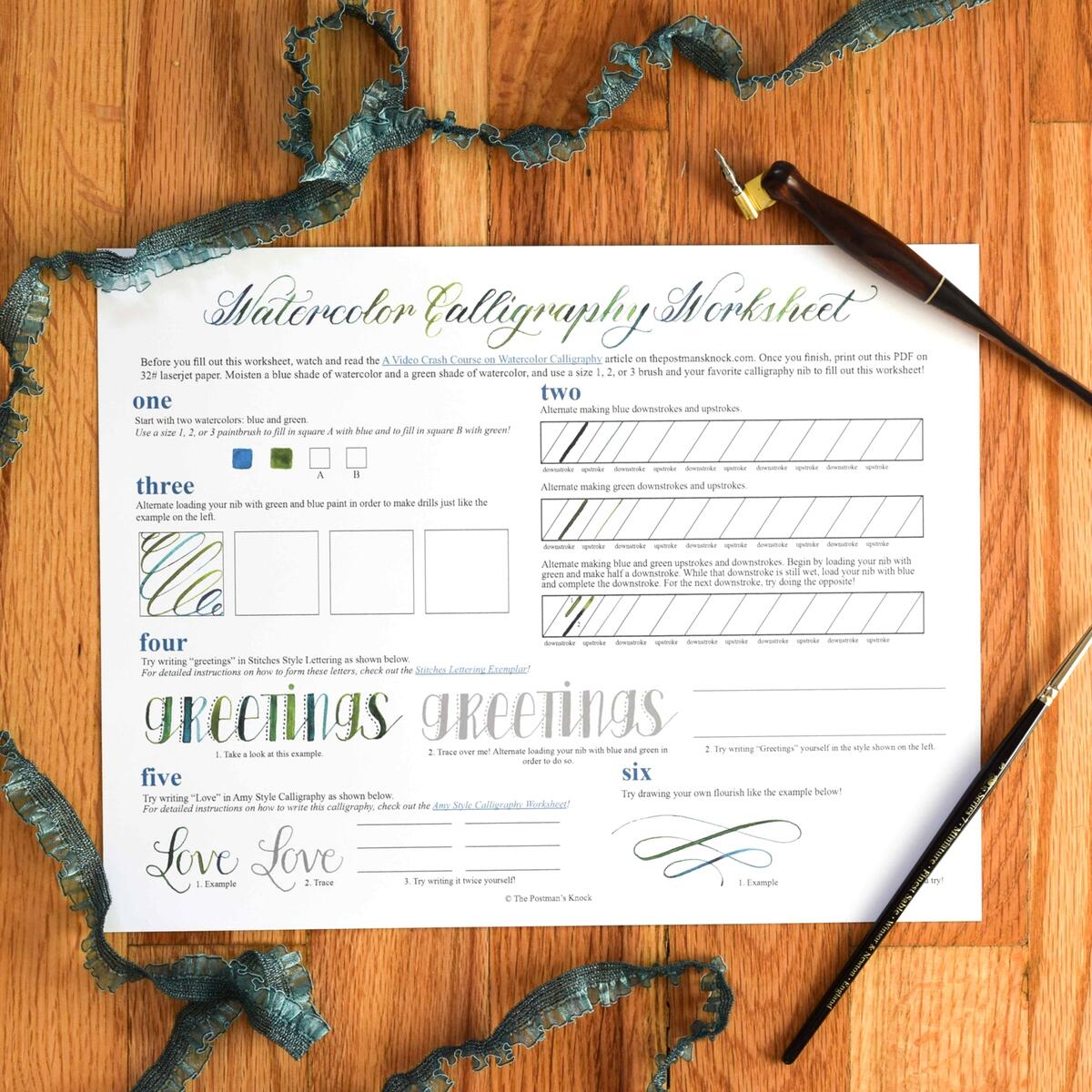 Free Printable Watercolor Calligraphy Worksheet The Postman S Knock