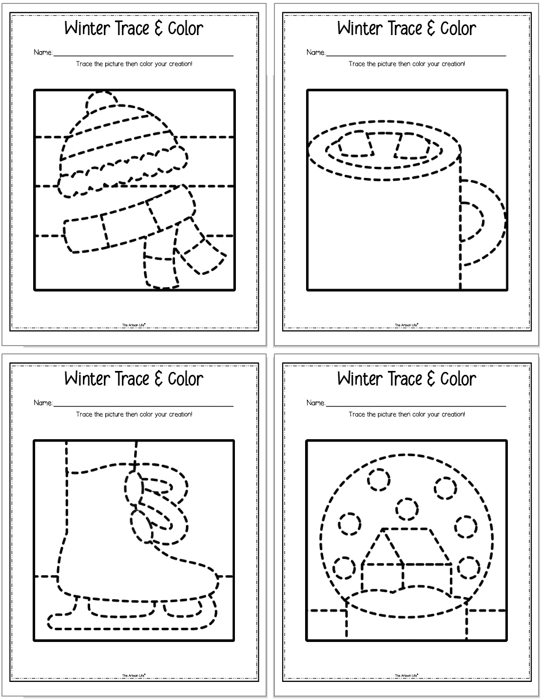 Free Printable Winter Trace Color Worksheets The Artisan Life