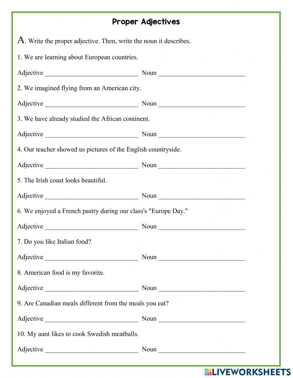 Free Proper Adjectives Worksheet Download Free Proper Adjectives Worksheet Png Images Free Worksheets On Clipart Library