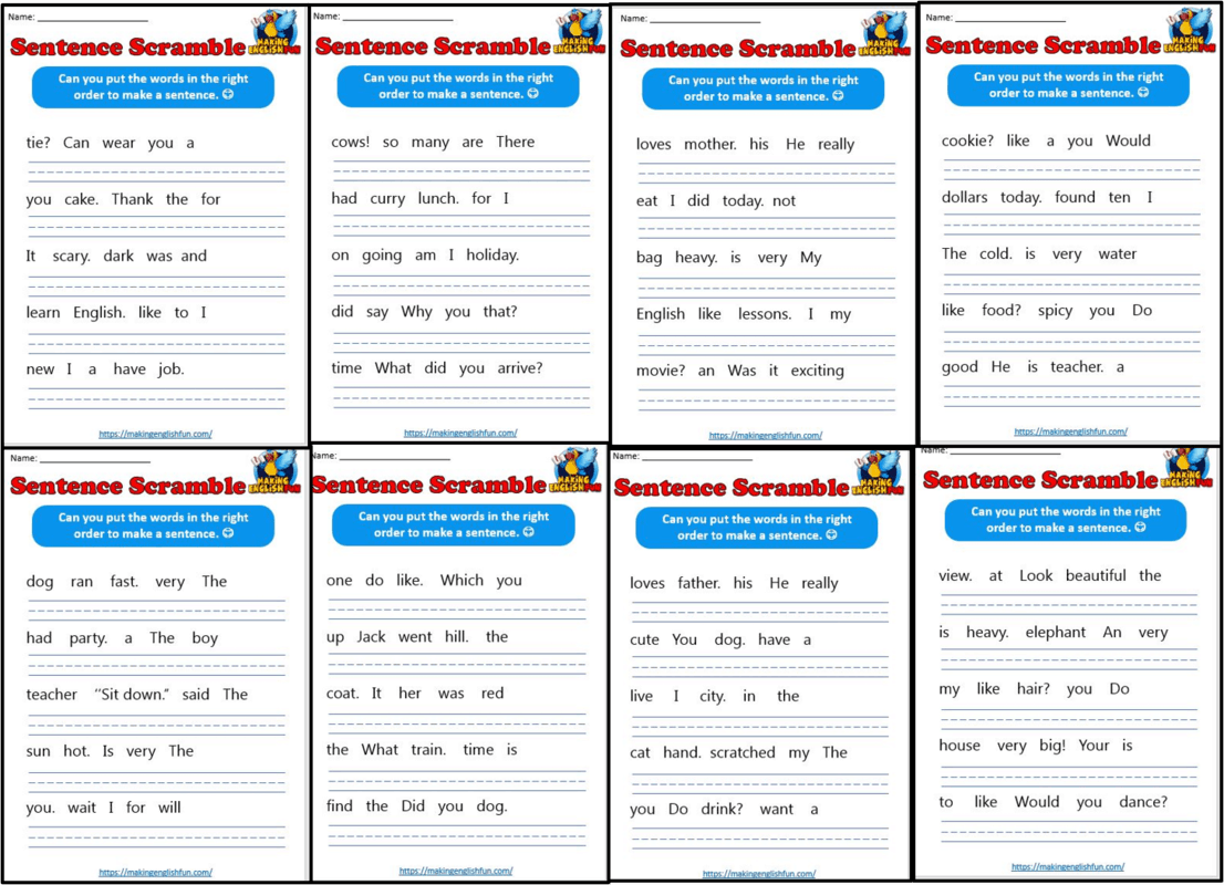 Free Sentence Builder WorksheetsMaking English Fun