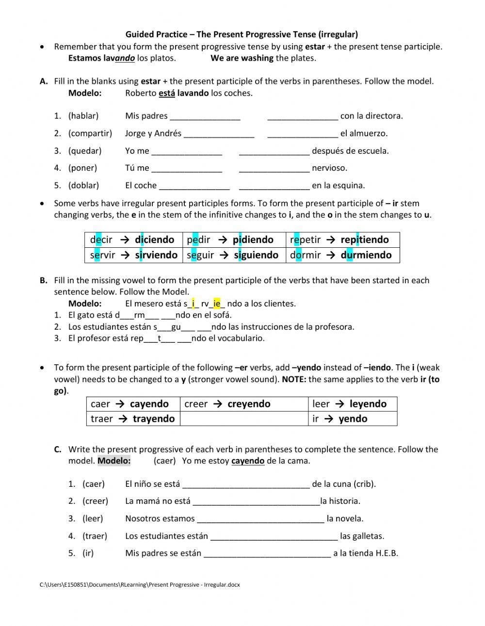 Free Spanish Present Progressive Worksheet Download Free Spanish Present Progressive Worksheet Png Images Free Worksheets On Clipart Library