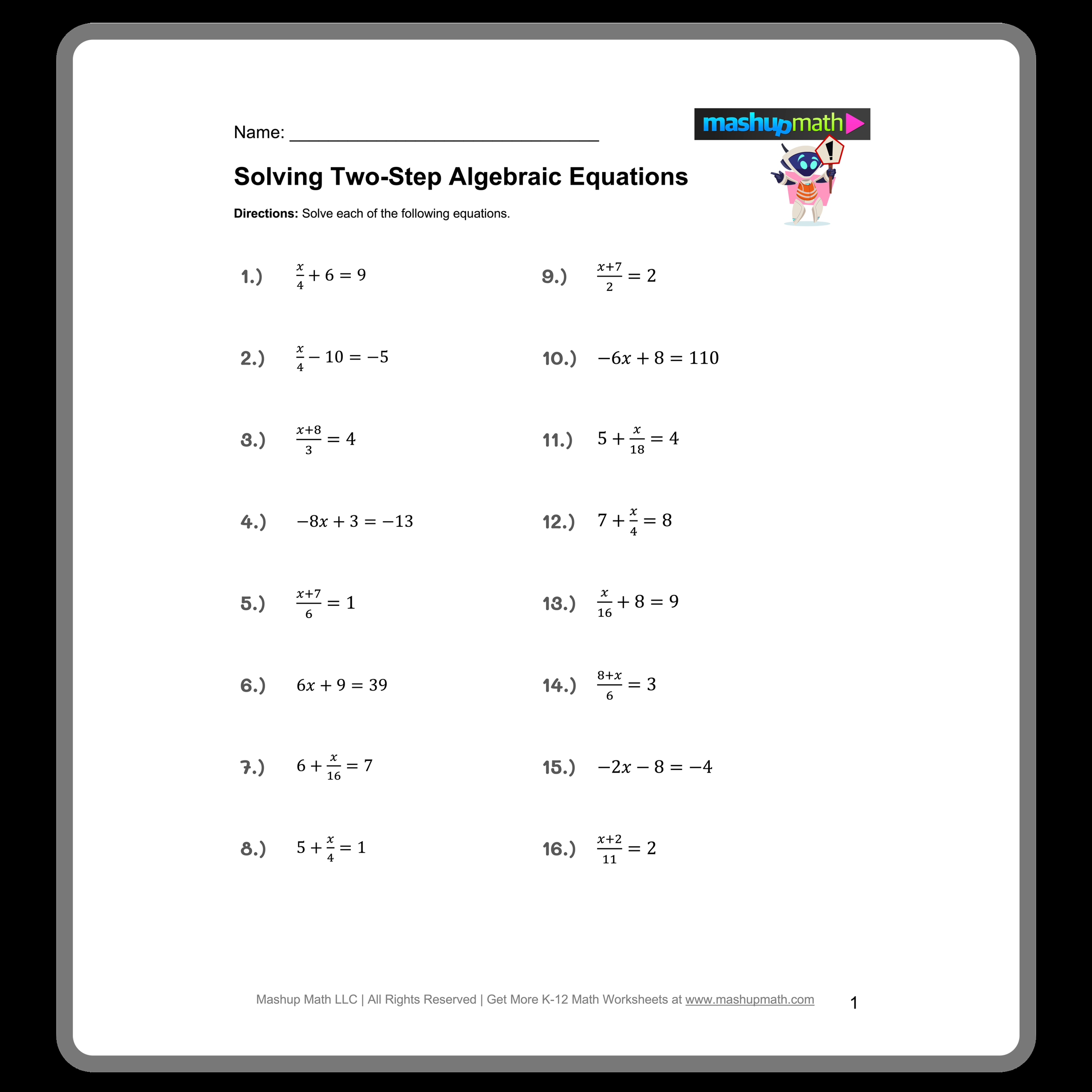 50 Two Step Equations Worksheet Samples To Download In PDF