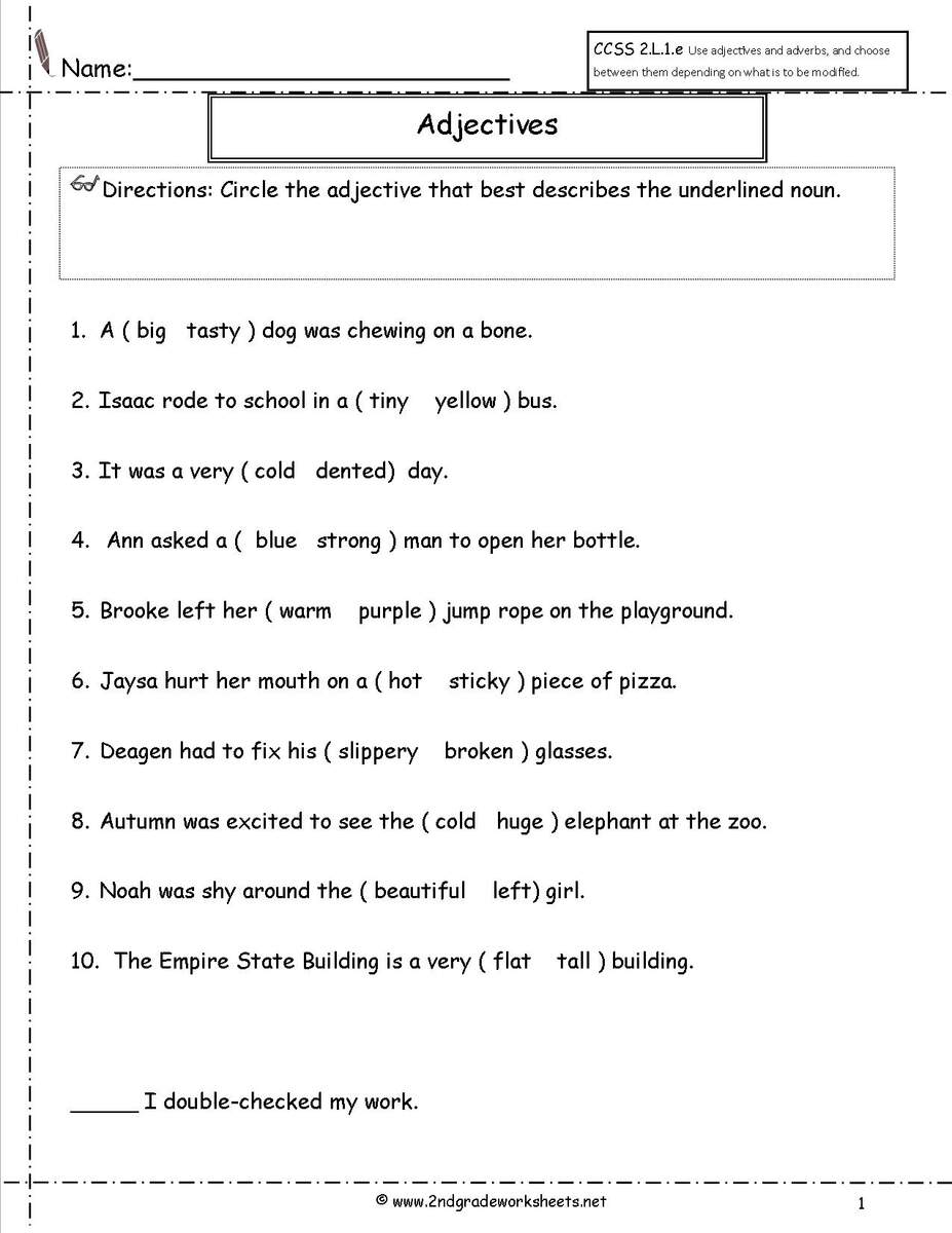 Adjective Worksheets For Grade 2 Games4esl