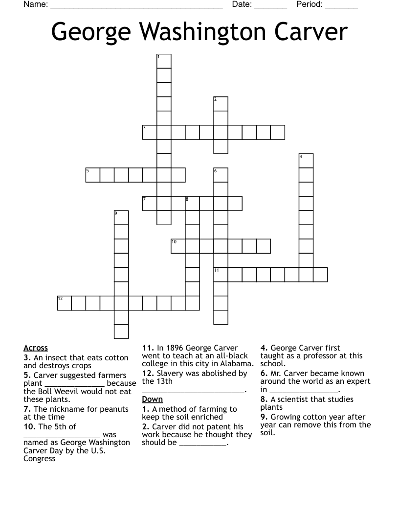 George Washington Carver Crossword WordMint