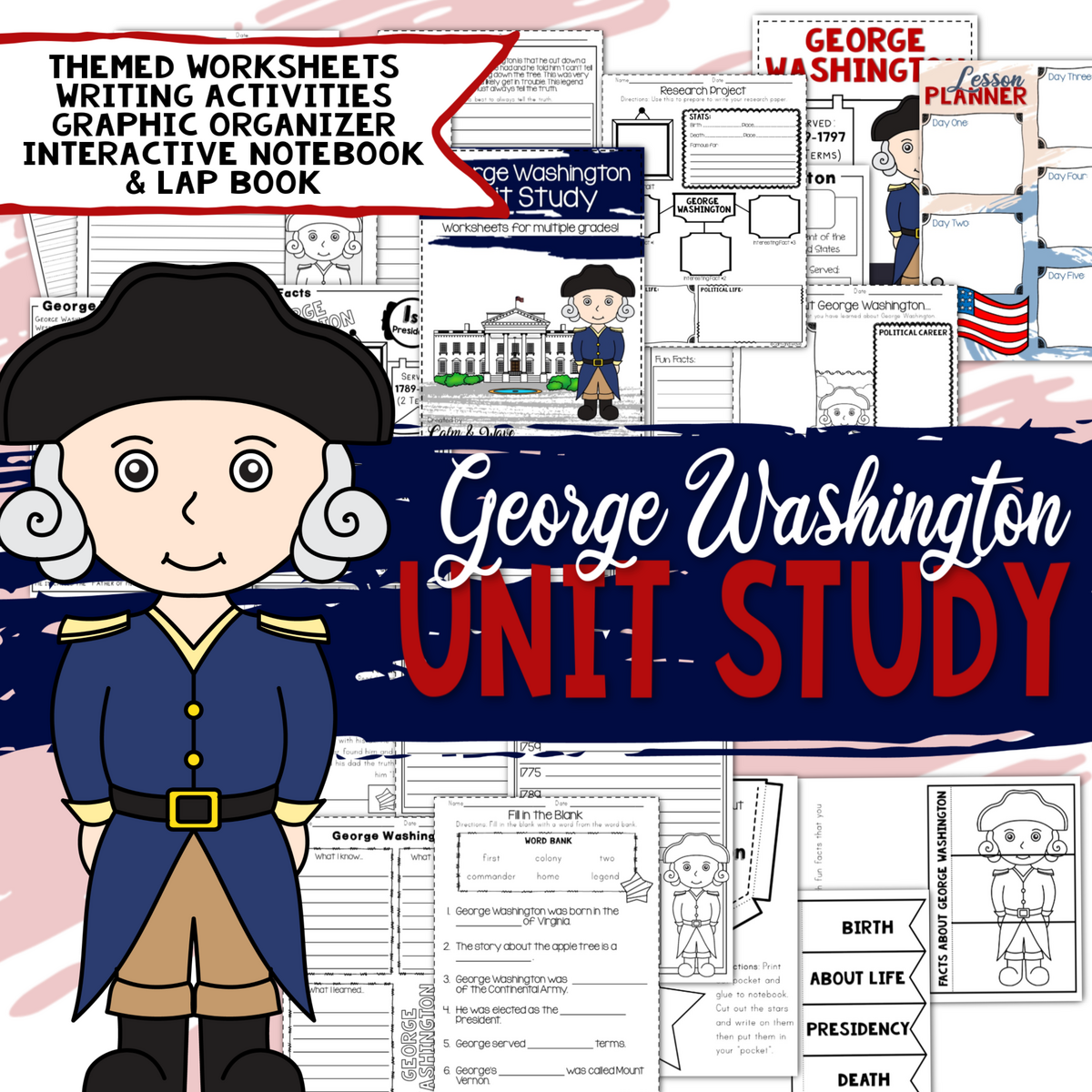 George Washington Homeschool Unit Study American Presidents Social Studies History Free Printable Calm Wave