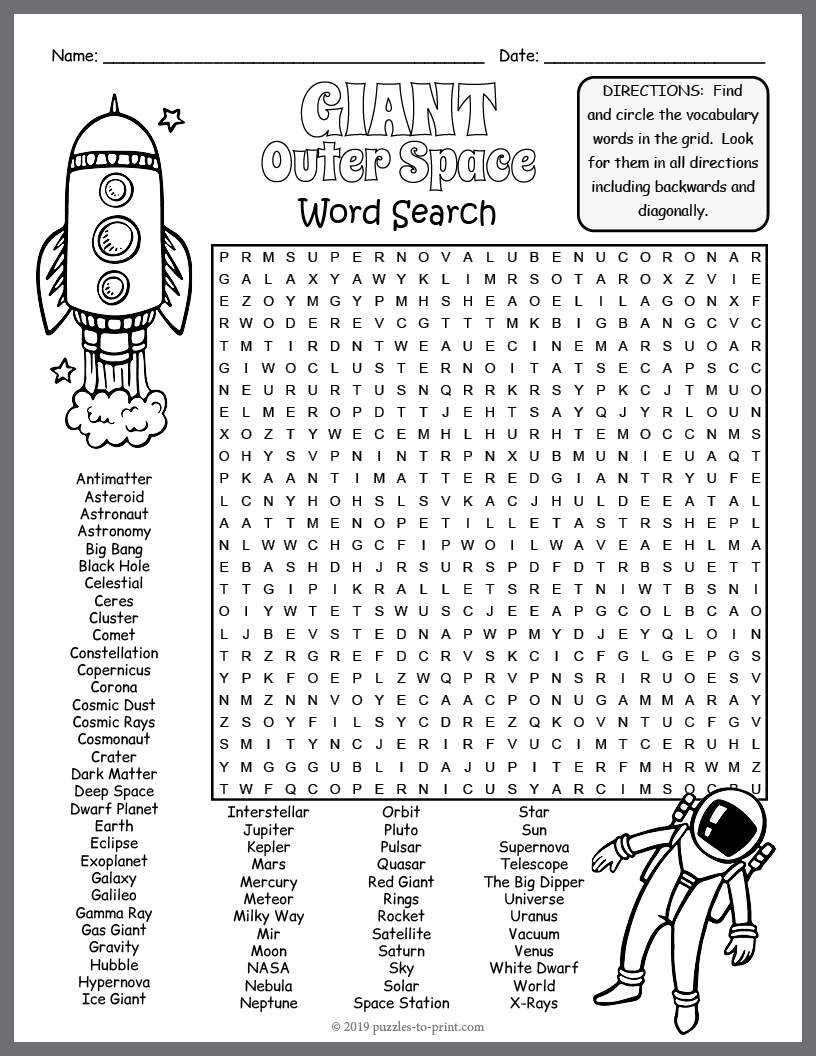 GIANT OUTER SPACE Themed Word Search Puzzle Worksheet Activity Made By Teachers 5 Page Preschool Space Activity Worksheets Fun Educational Printable For Kids Space Themed Learning Pack Etsy Canada