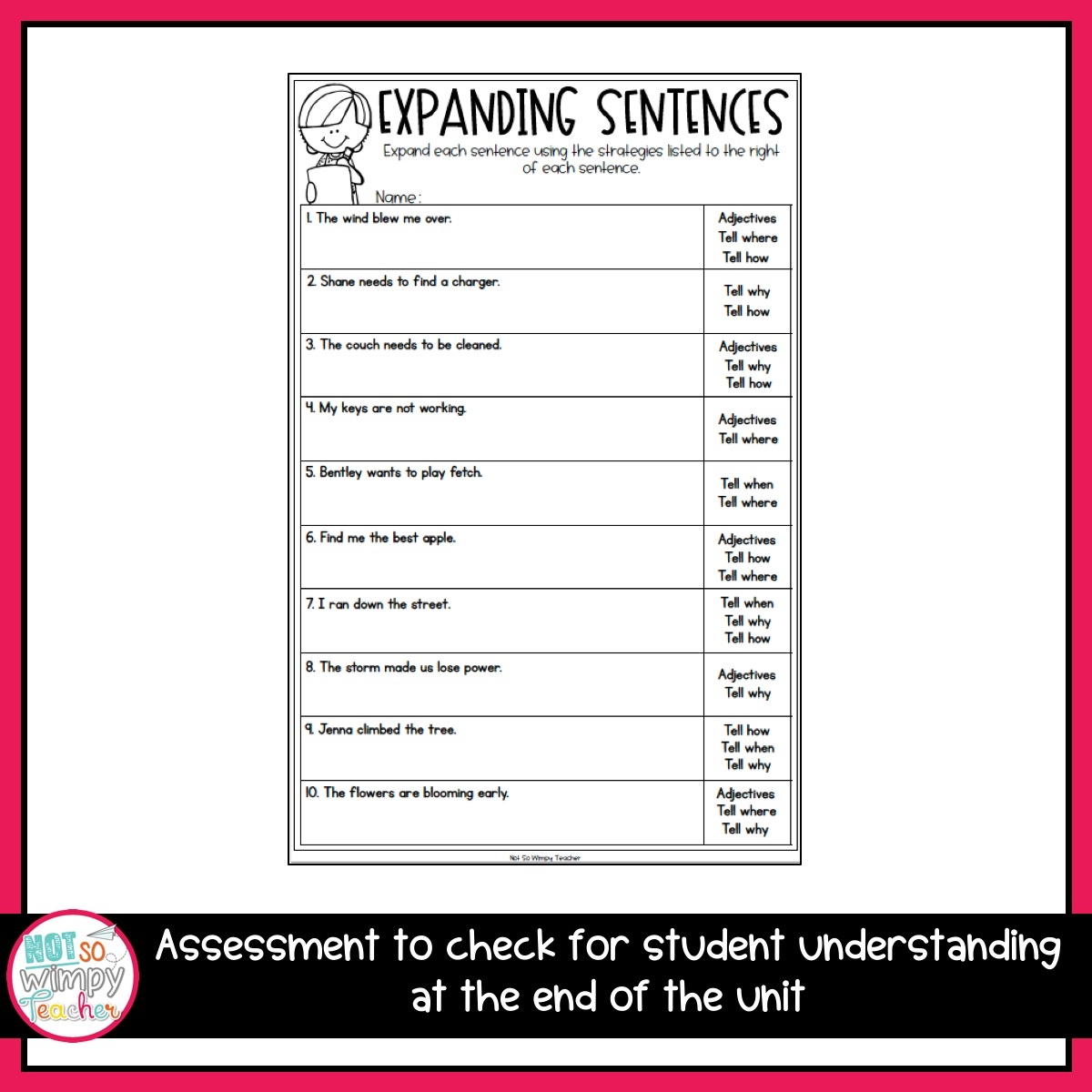 Grammar Fifth Grade Activities Expand Sentences Not So Wimpy Teacher
