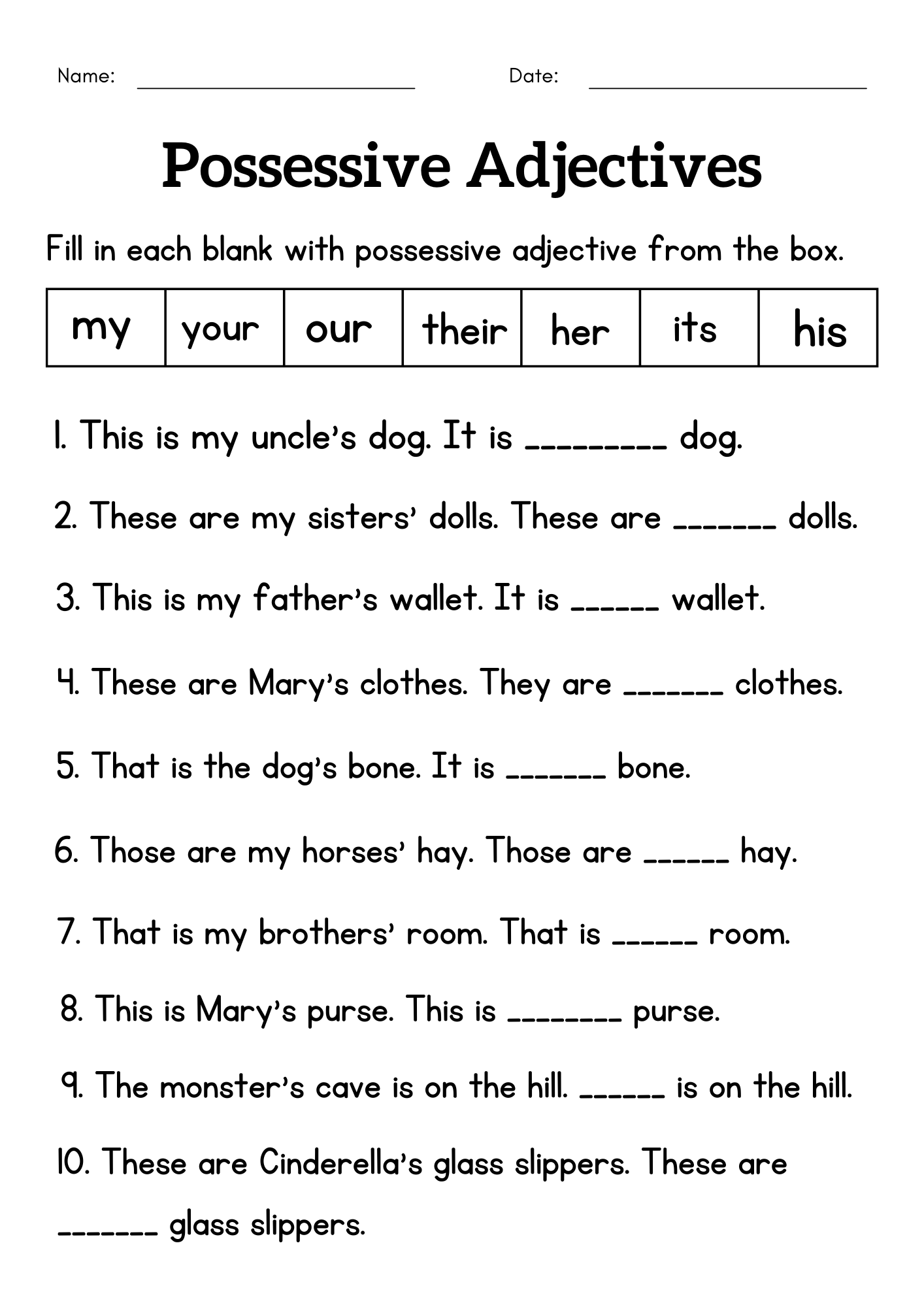 Download Possessive Adjectives Worksheets For Free Vikramlearning