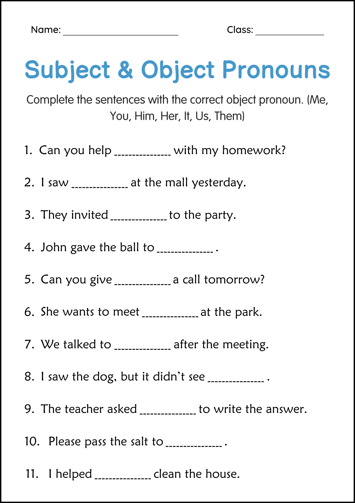 Grammar Subject And Object Pronouns Activity Worksheets For Grade 1 2 3 Made By Teachers Grammar Subject And Object Pronouns Activity Worksheets For Grade 1 2 3 Made By Teachers