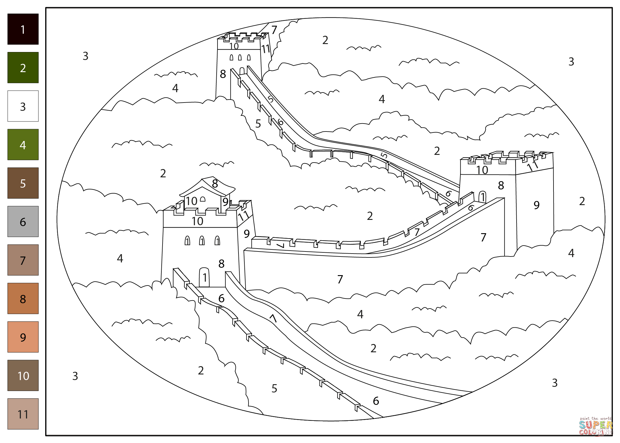 Great Wall Of China Color By Number Coloring Page Free Printable