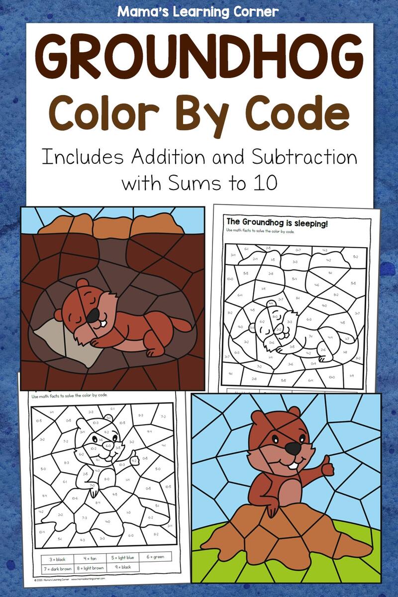 Groundhog Day Color By Number Worksheets Add Subtract To 10 Mamas Learning Corner