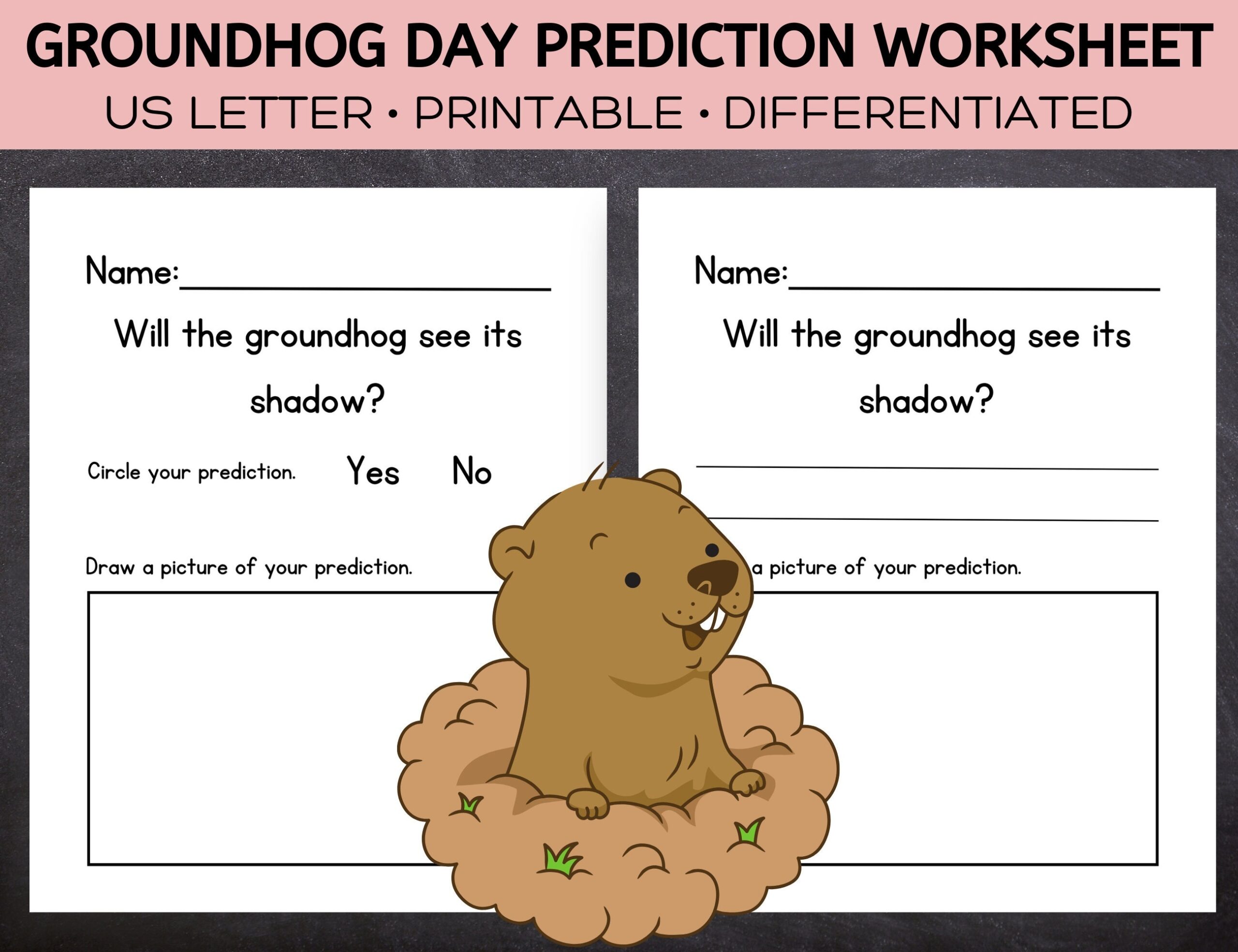 Groundhog Day Prediction Worksheet February Kids Printable PDF Pattern Etsy