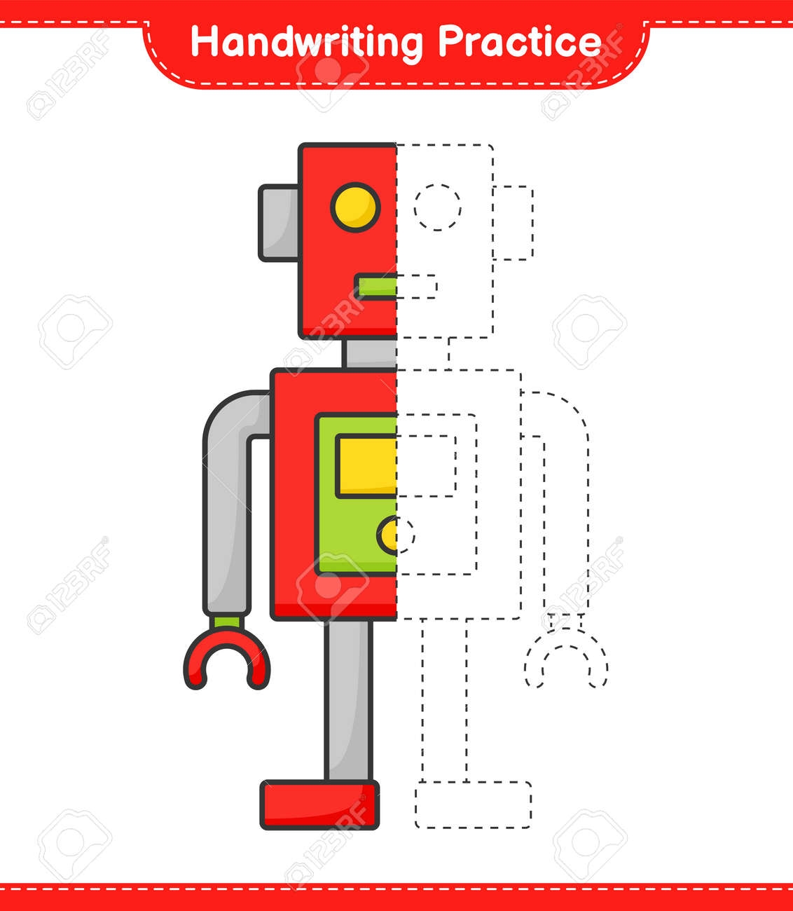 Handwriting Practice Tracing Lines Of Robot Character Educational Children Game Printable Worksheet Vector Illustration Royalty Free SVG Cliparts Vectors And Stock Illustration Image 176741464