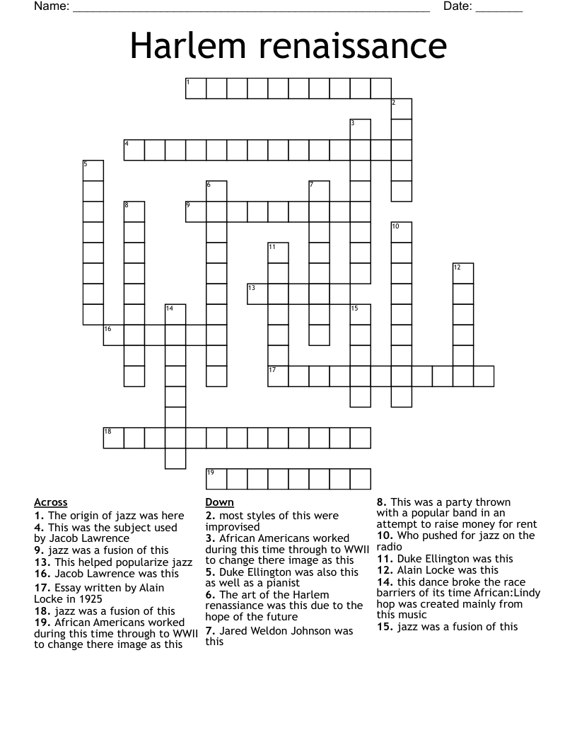 Harlem Renaissance Crossword WordMint
