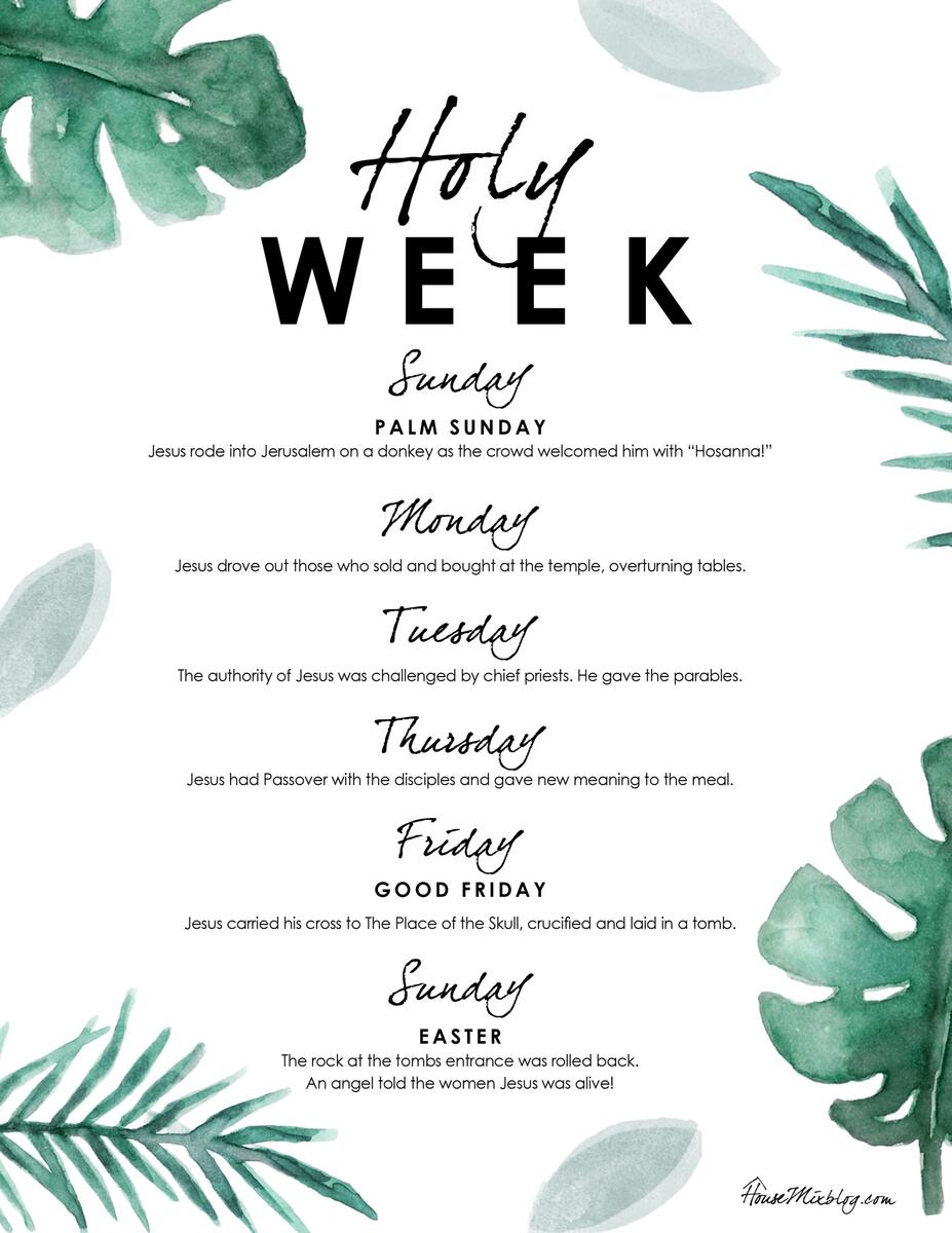 Holy Week Activities For Each Day Printable House Mix