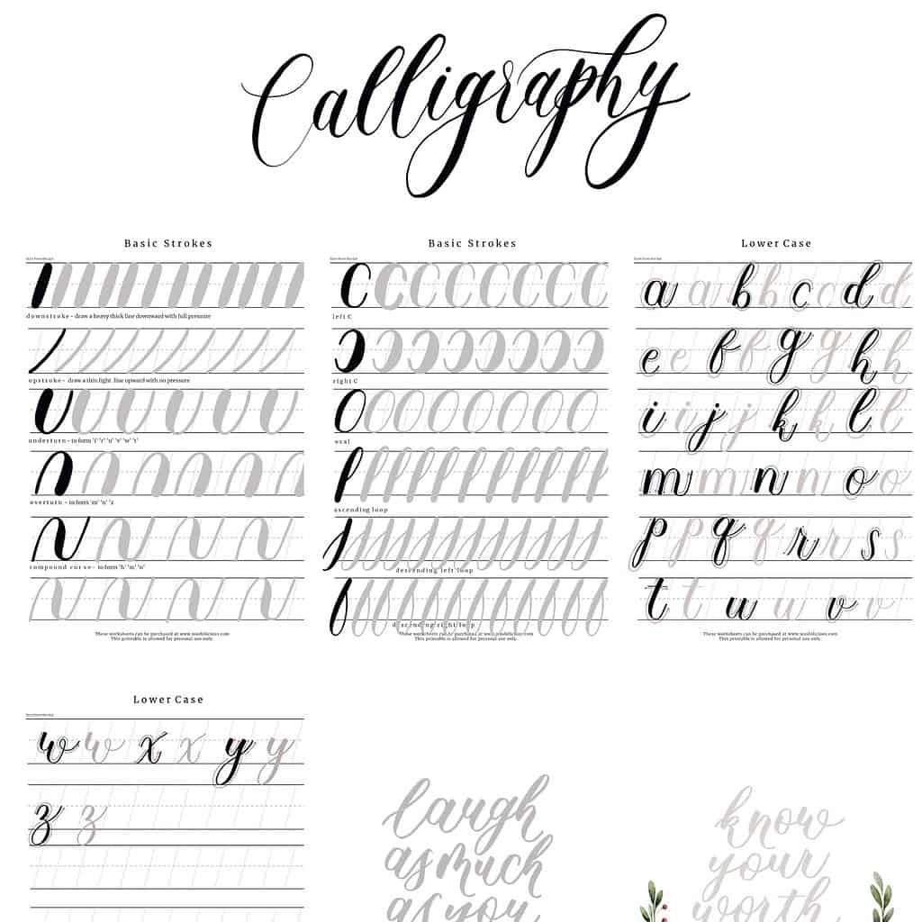 25 Free Practice Sheets For Calligraphy Tutorials Loveleigh Loops