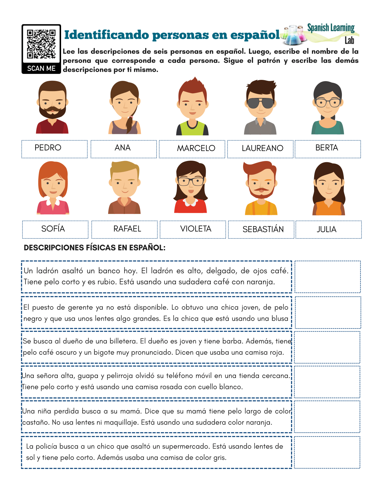 Identifying People In Spanish PDF Worksheet Spanish Learning Lab
