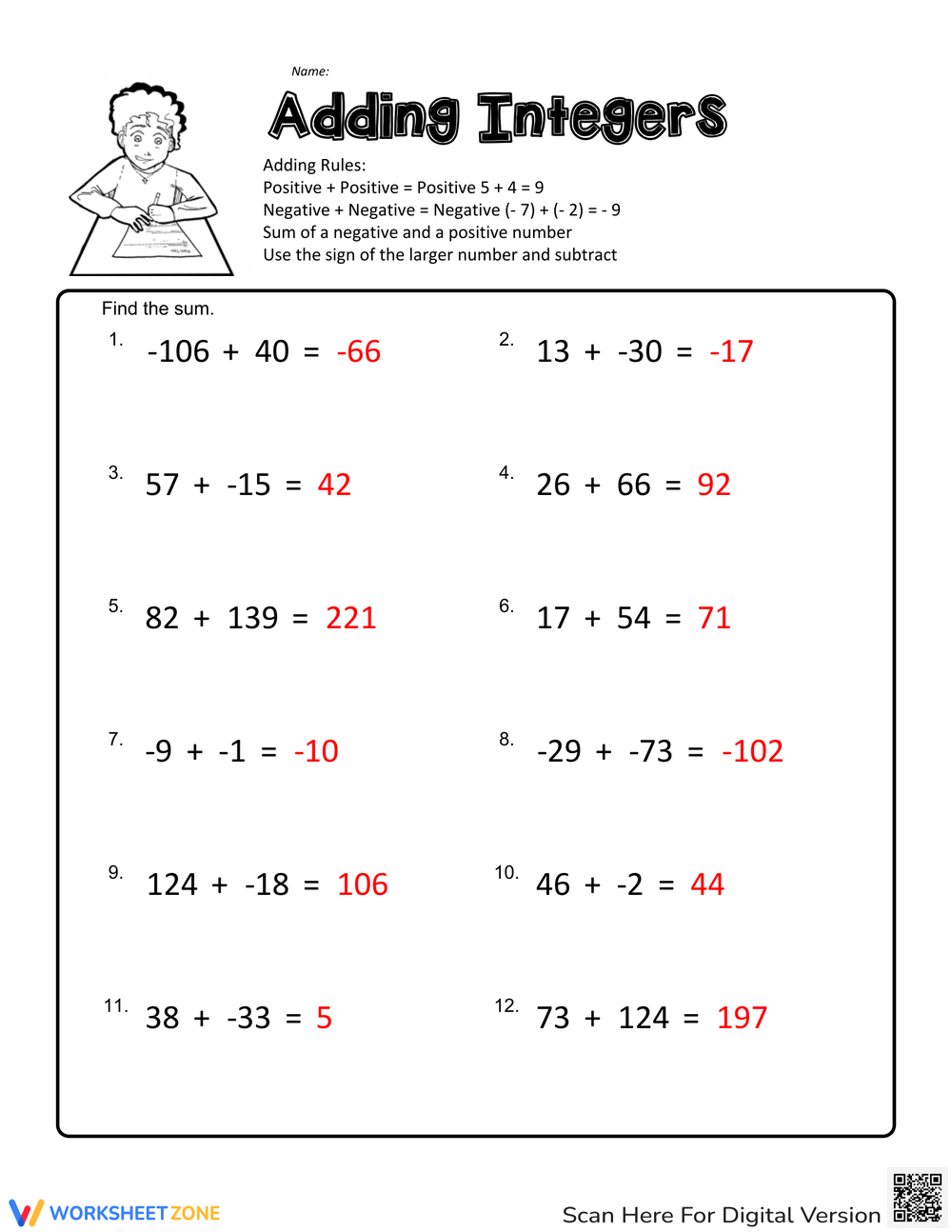 Integers Worksheets Printable Integers Worksheets Printable
