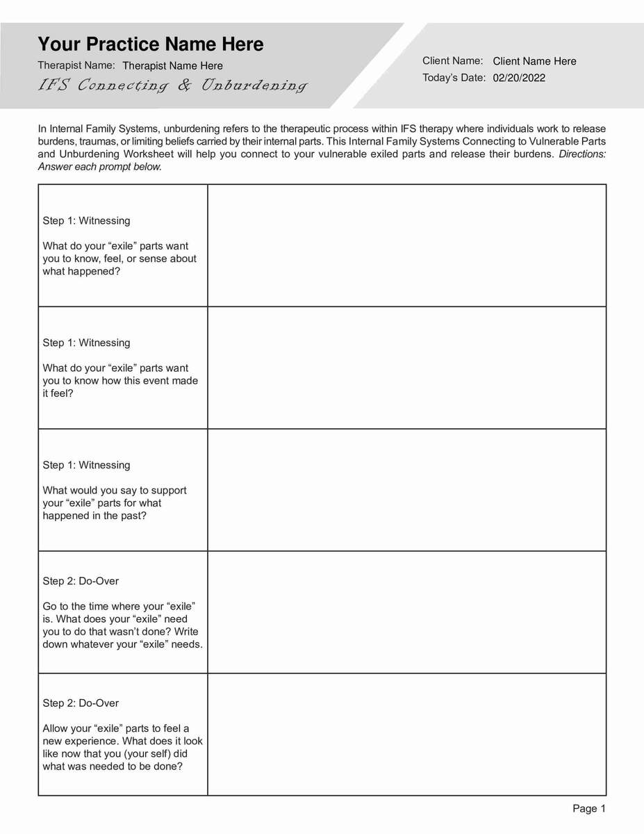 Internal Family Systems Worksheets