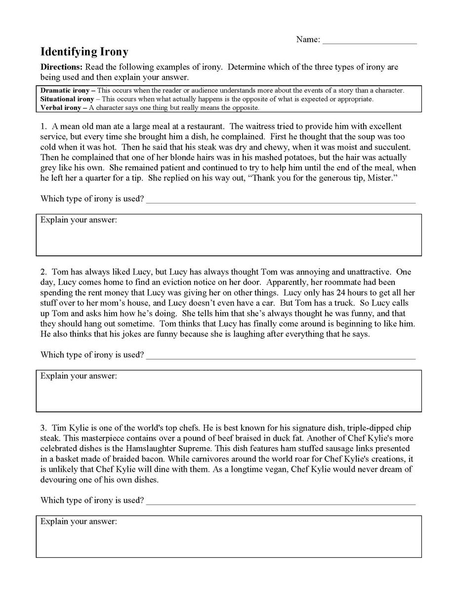 Irony Worksheet 1 Reading Activity