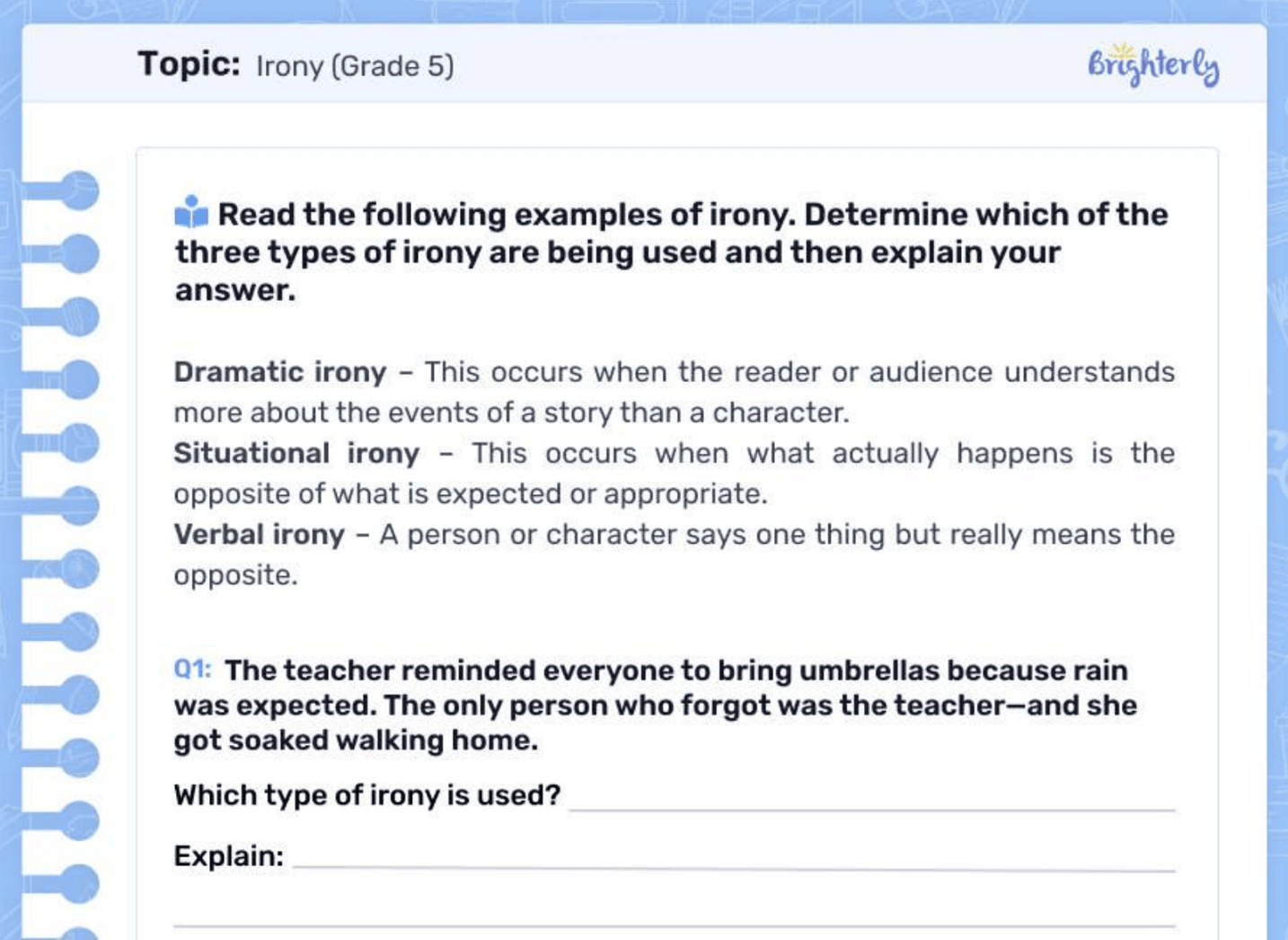 Irony Worksheet Free Printable