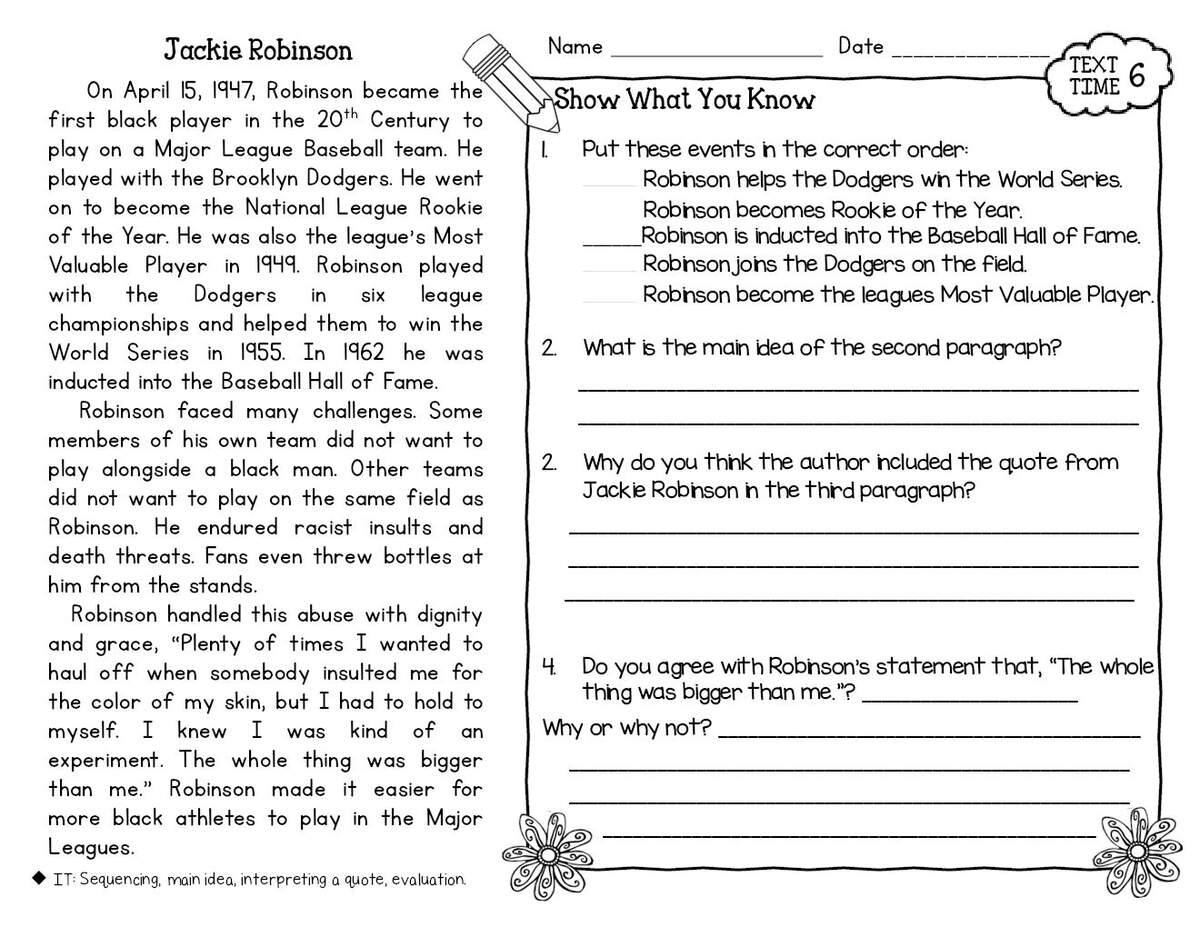 Jackie Robinson Biography Close Reading Worksheet Grades 3 5 Jackie Robinson Biography Close Reading Worksheet Grades 3 5