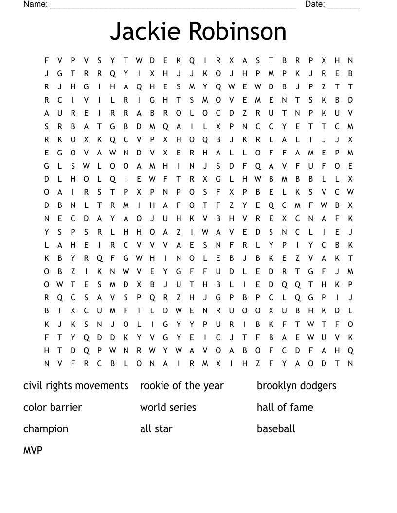 Jackie Robinson Word Search WordMint Jackie Robinson Biography Activities Flip Book And Report Black History Month Made By Teachers