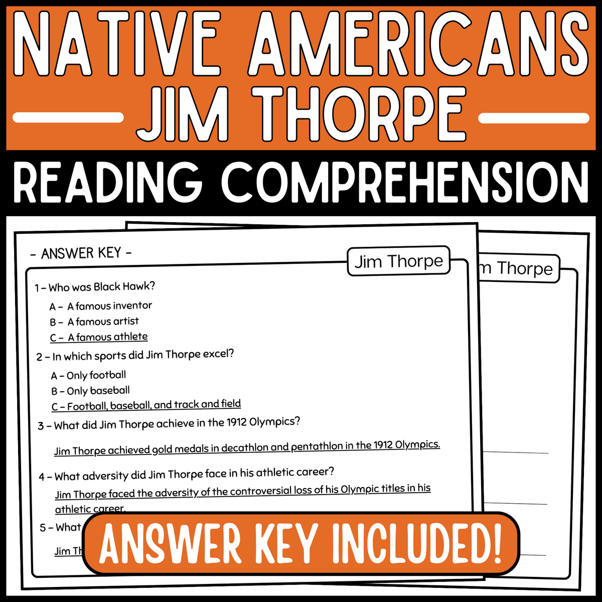 Jim Thorpe Reading Comprehension Passage Native American Heritage Month Made By Teachers