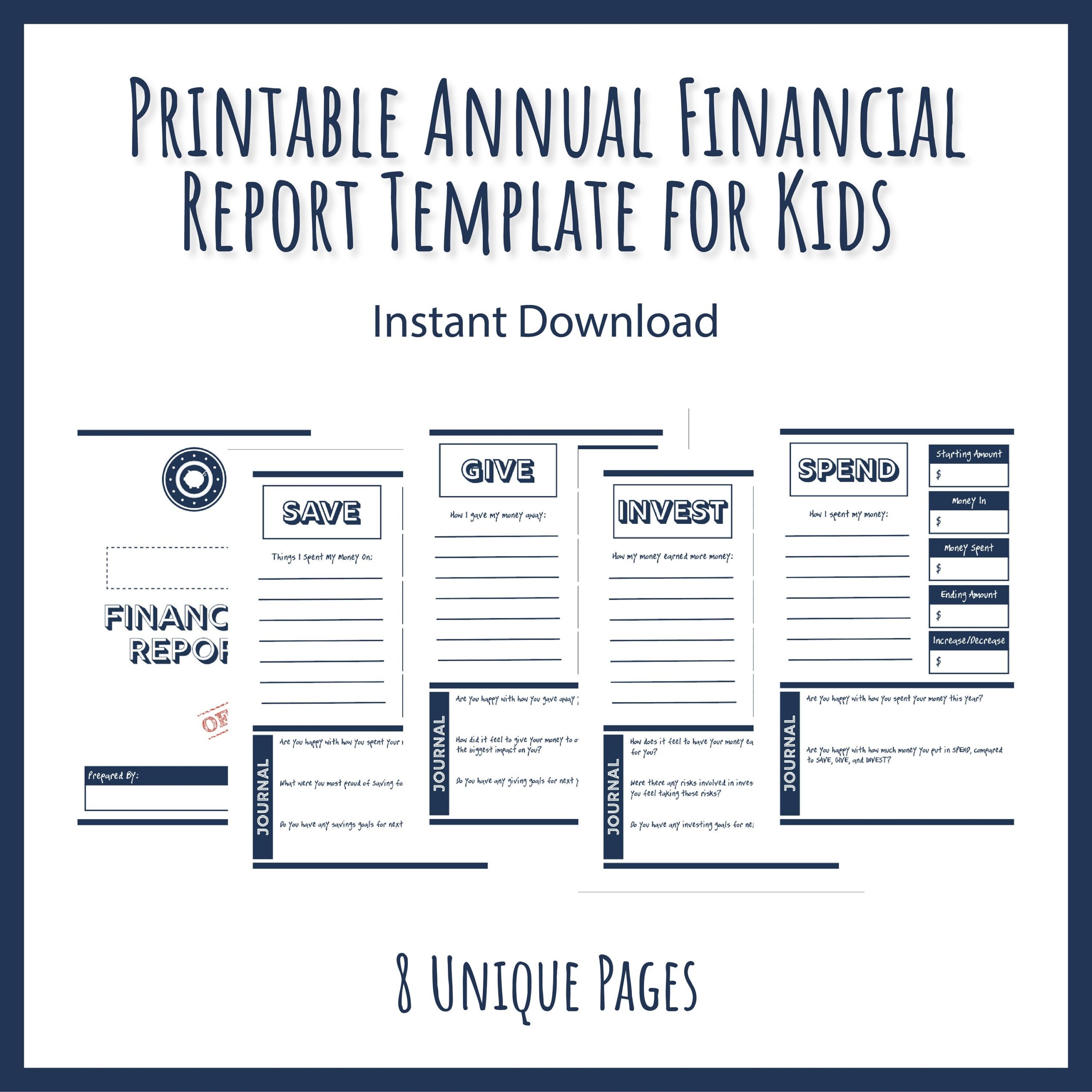 Kids Money Management PDF Printable Financial Report Money Worksheet PDF Kid Money Skills Financial Independence Financial Literacy Etsy