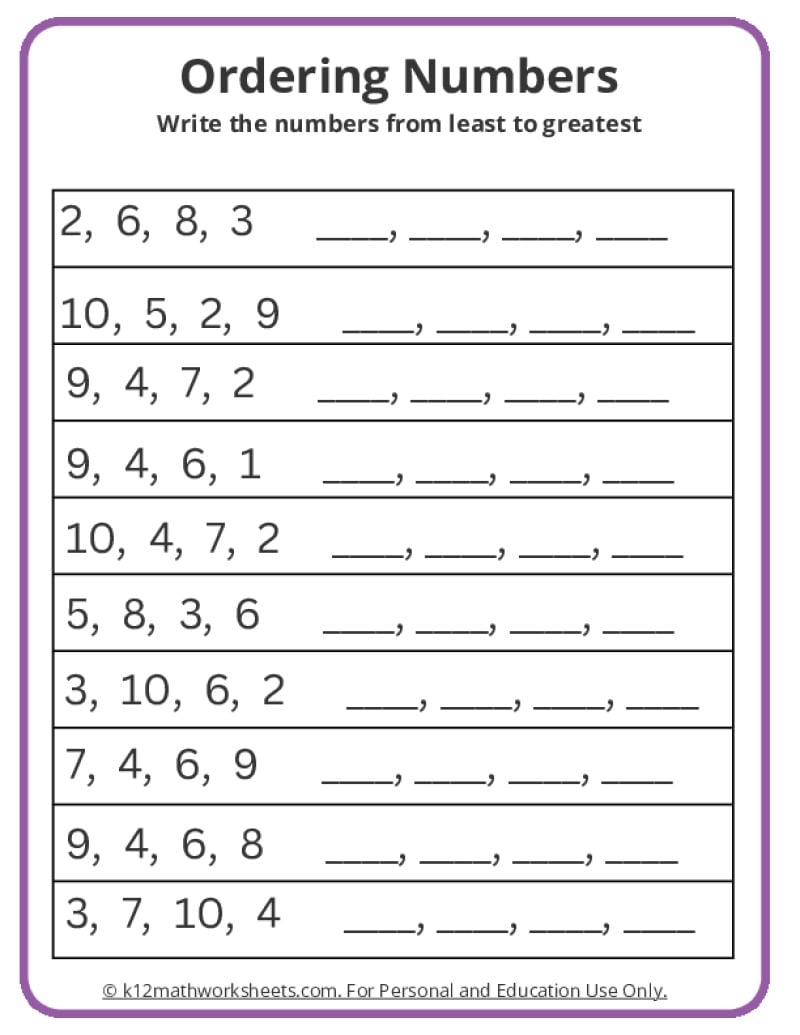 Kindergarten Comparing Numbers Worksheets