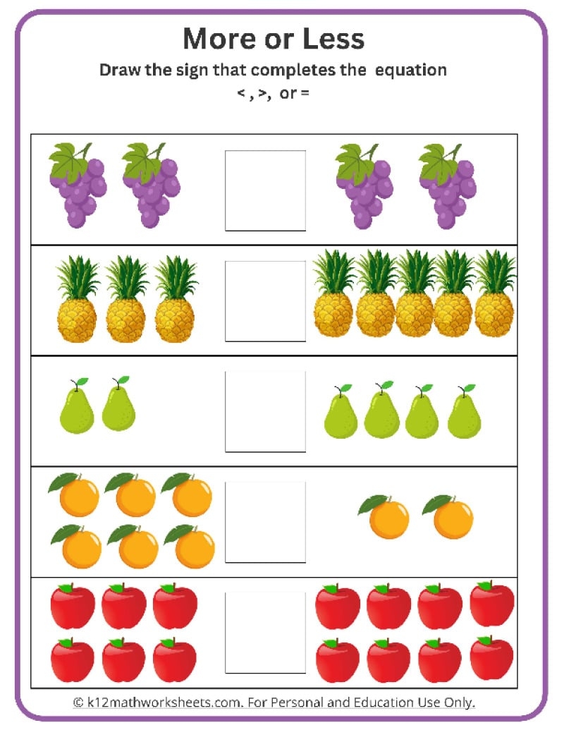 30 Printable Greater Than Less Than Equal To Worksheets Preschool 3rd Grade Math Etsy