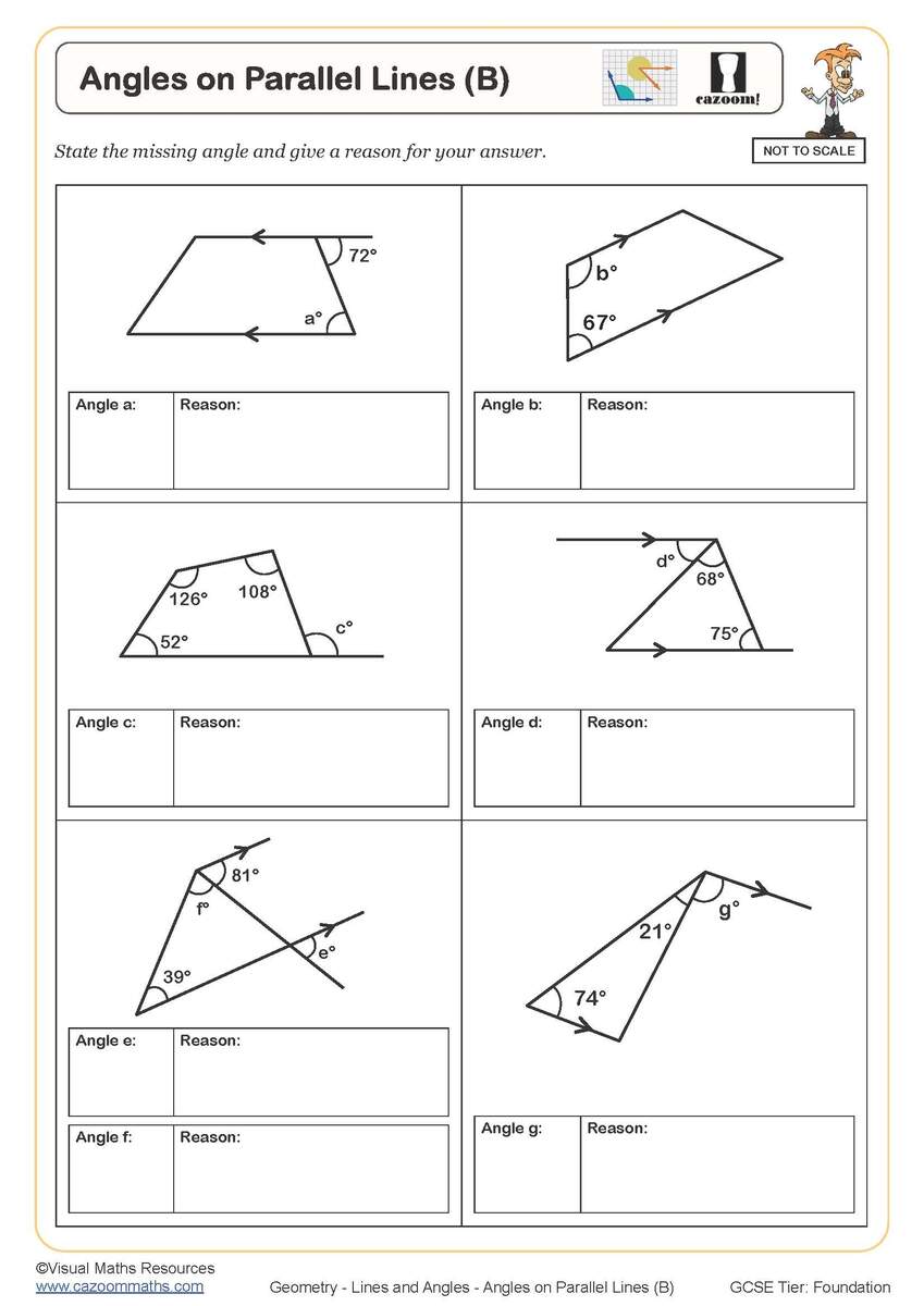 Lines And Angles Worksheets Printable Angles And Parallel Lines Worksheet Cazoom Maths