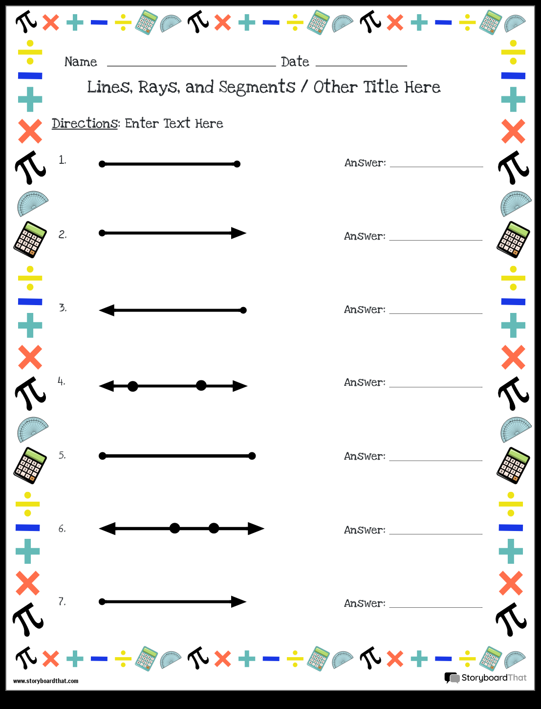 Lines Rays Line Segments Worksheets Storyboard That