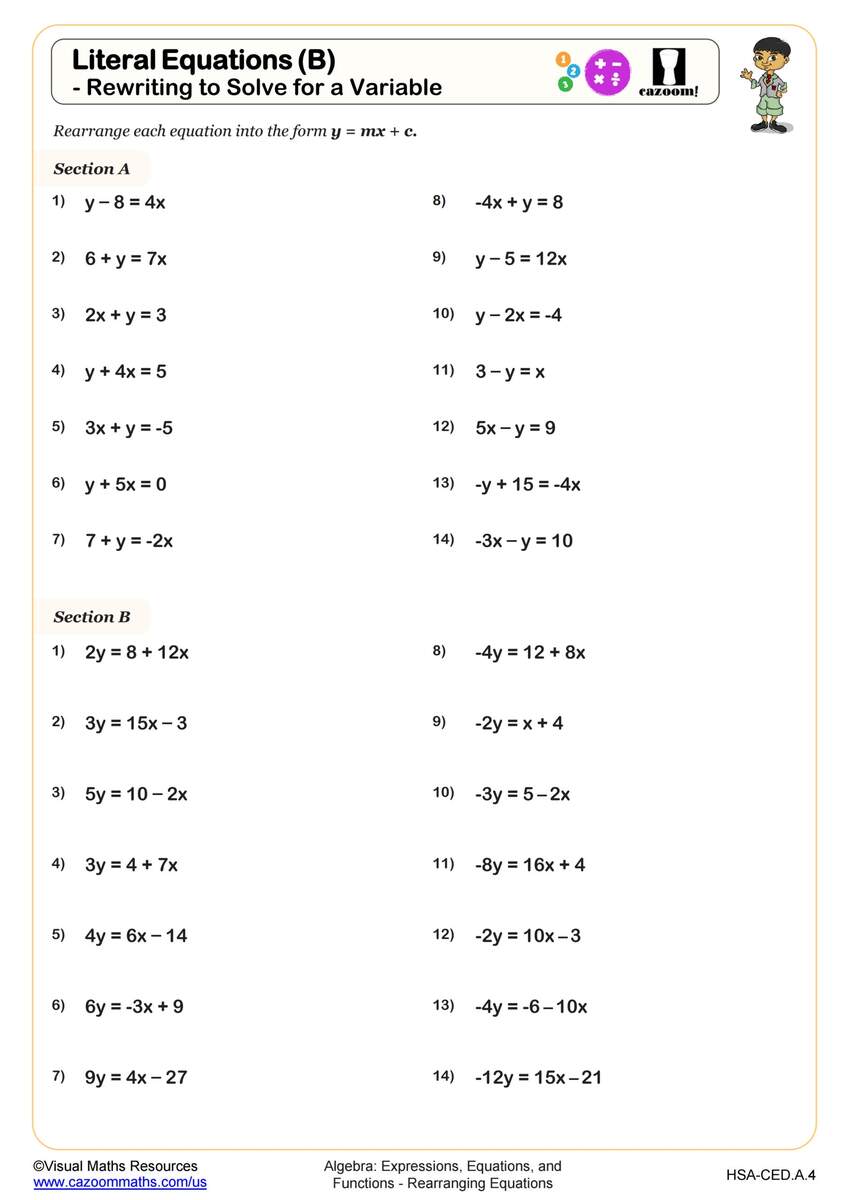 Printable 10th Grade Equations Fill In The Blanks Worksheets