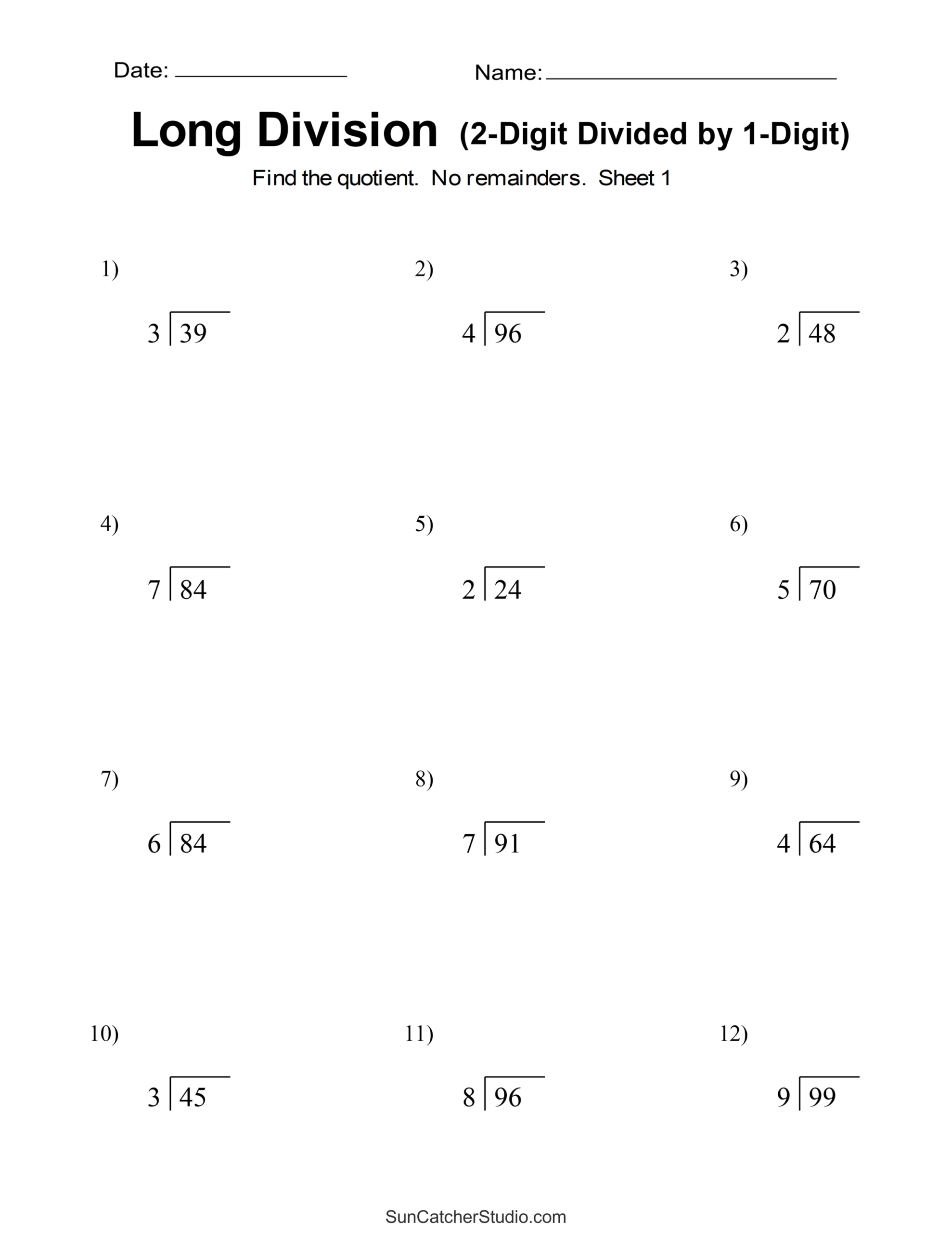 Long Division Worksheets For Grades 4 6