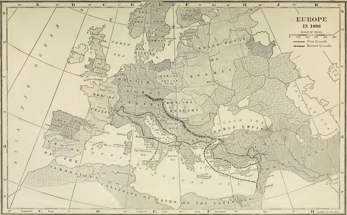 Map Of Europe In 1096 During The Crusades Student Handouts Crusader Frontiers Mapping The Medieval Holy Land Medievalists
