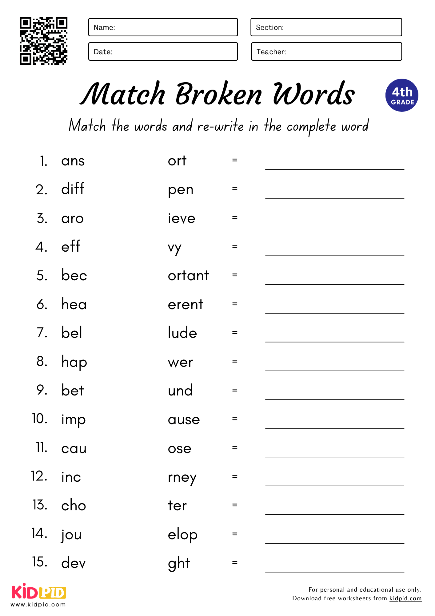 Class 4 Spelling Word Puzzle Worksheet Free Printable PDF