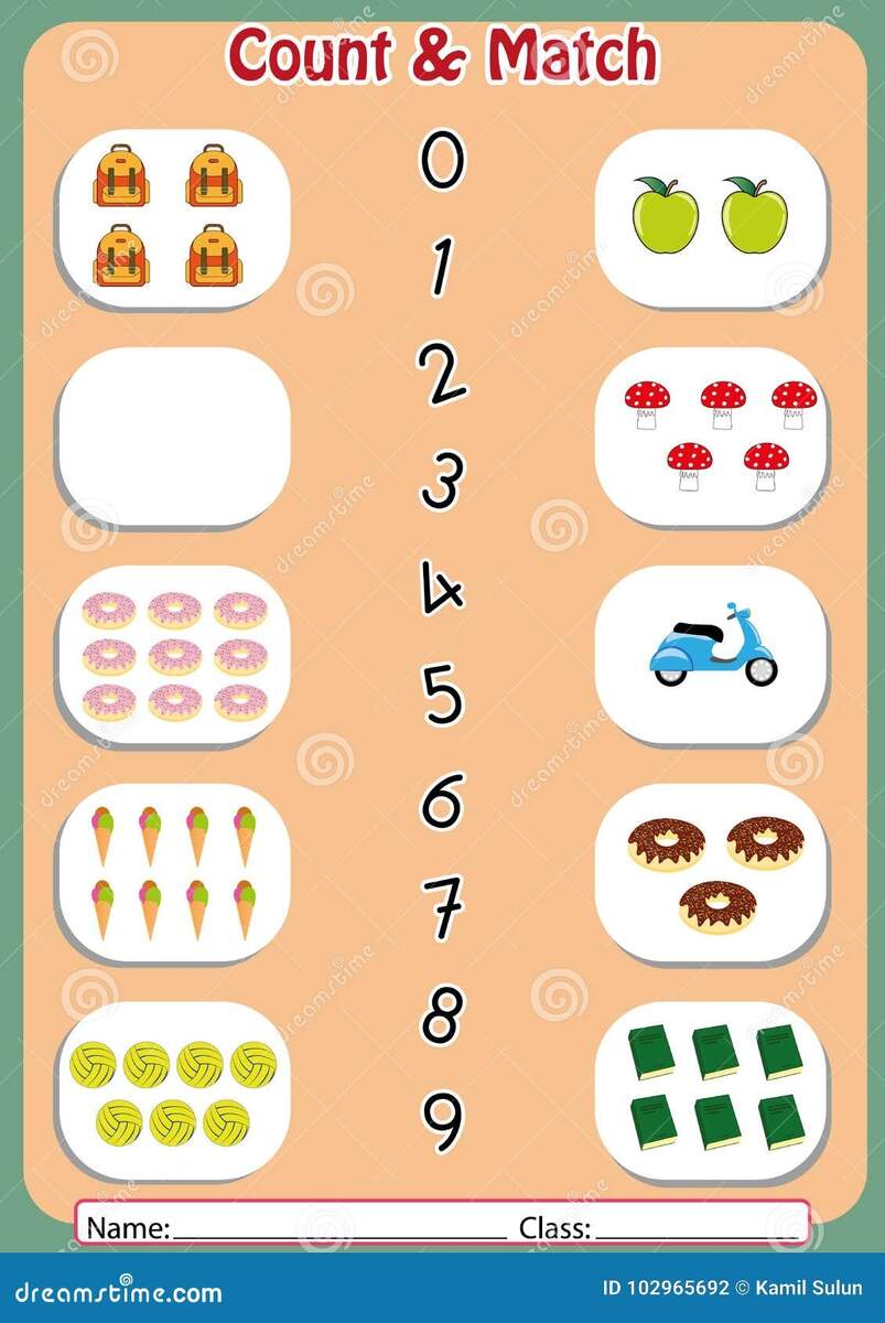 Match The Numbers To The Objects Worksheet For Preschool Stock Vector Illustration Of Notepad Learn 102965692 Kindergarten Math Counting Objects Worksheets 1 10 Black And White Made By Teachers
