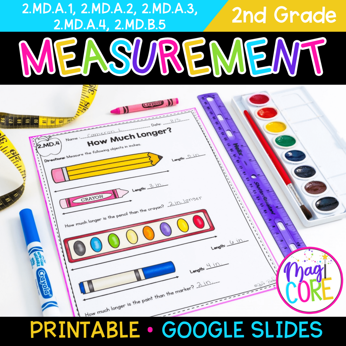 Measurement 2nd Grade Printable Digital MagiCore