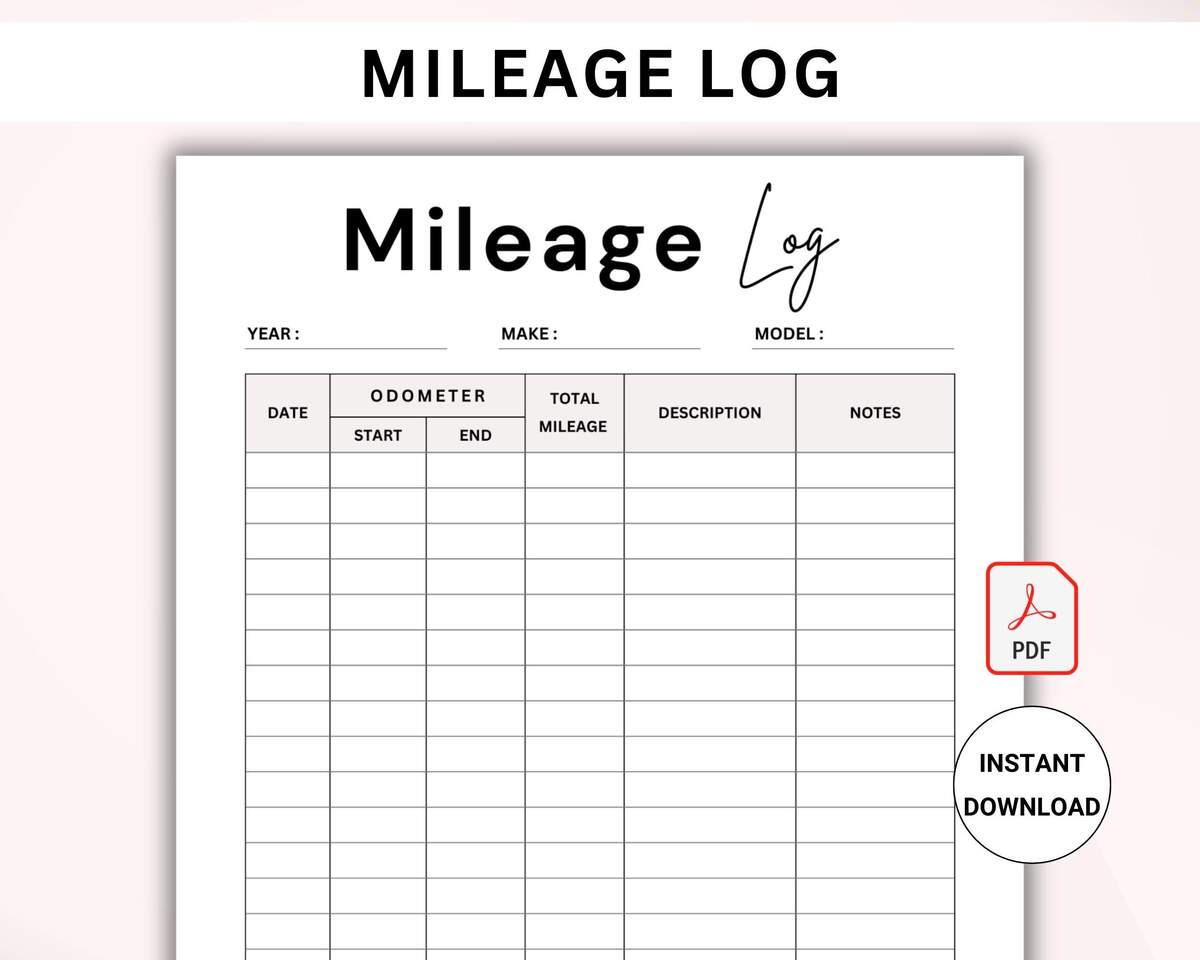 Mileage Log Printable Vehicle Miles Travelled Tracker Mileage Tracker Car Mileage Printable PDF A4 Letter Digital Download Etsy