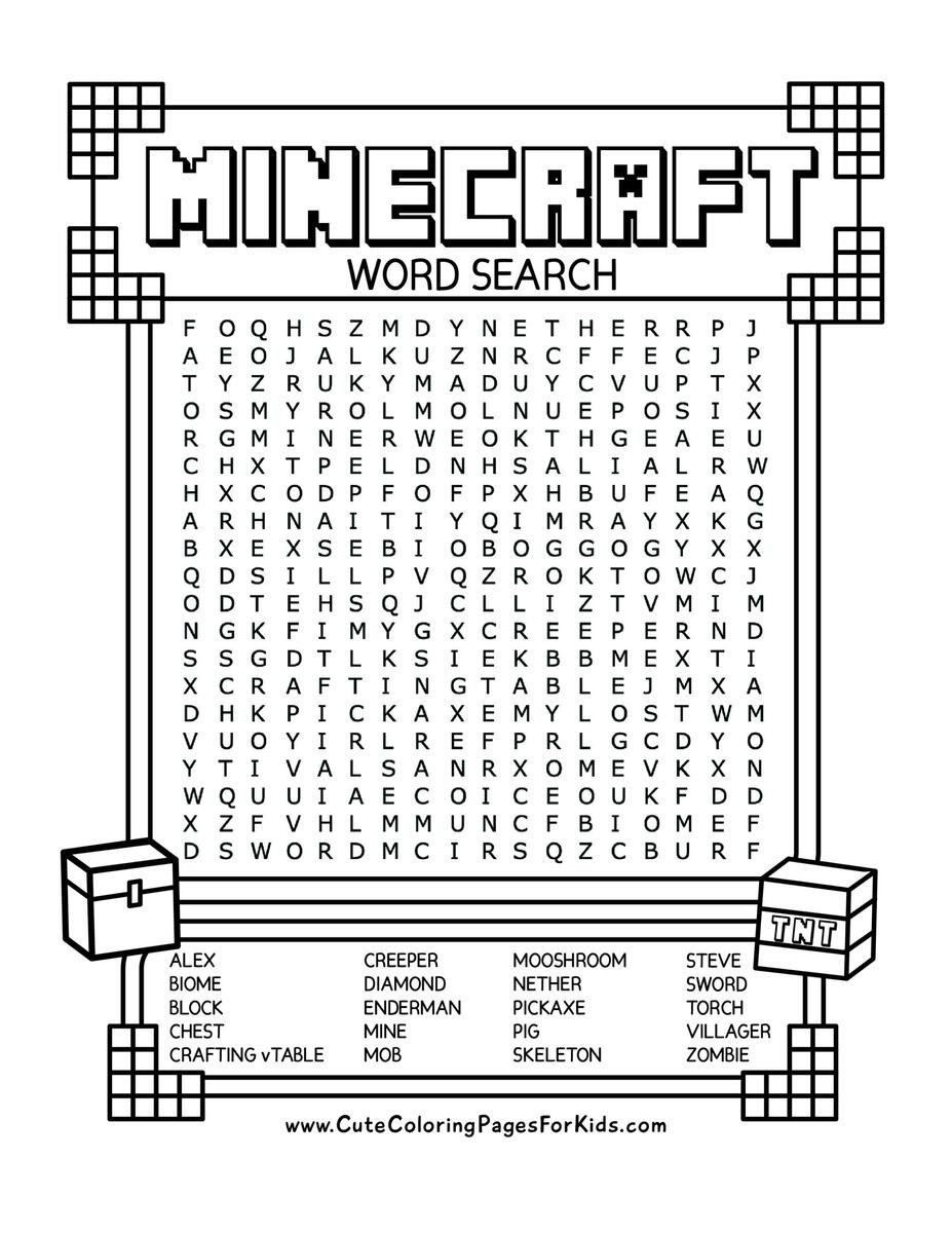 Minecraft Word Search Free Printable PDF Cute Coloring Pages For Kids Minecraft Word Search WordMint