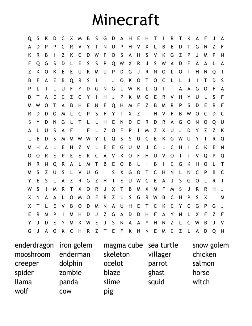 Minecraft Word Search WordMint Minecraft Word Search WordMint