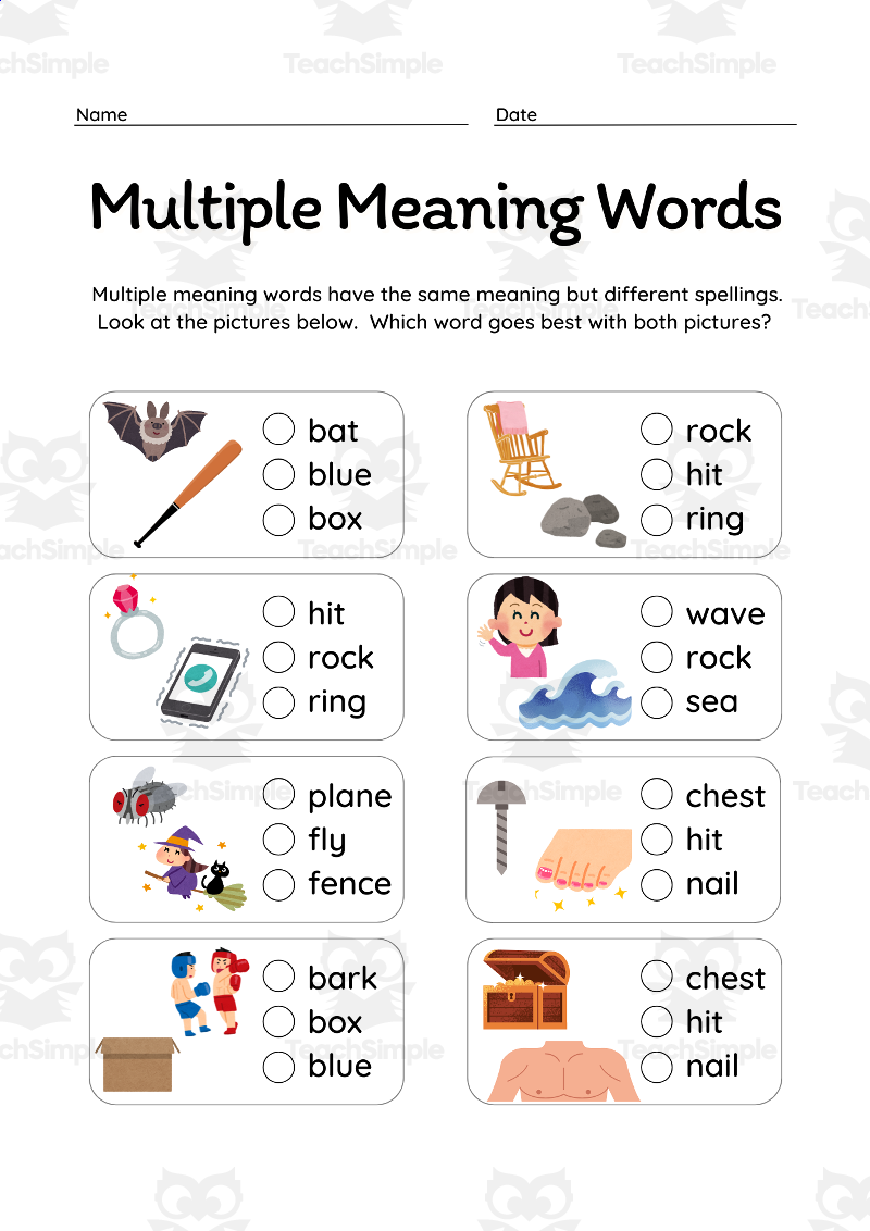 Multiple Meaning Words Vocabulary Worksheets Flexible Grades By Teach Simple Multiple Meaning Words Online Activity Worksheets Library