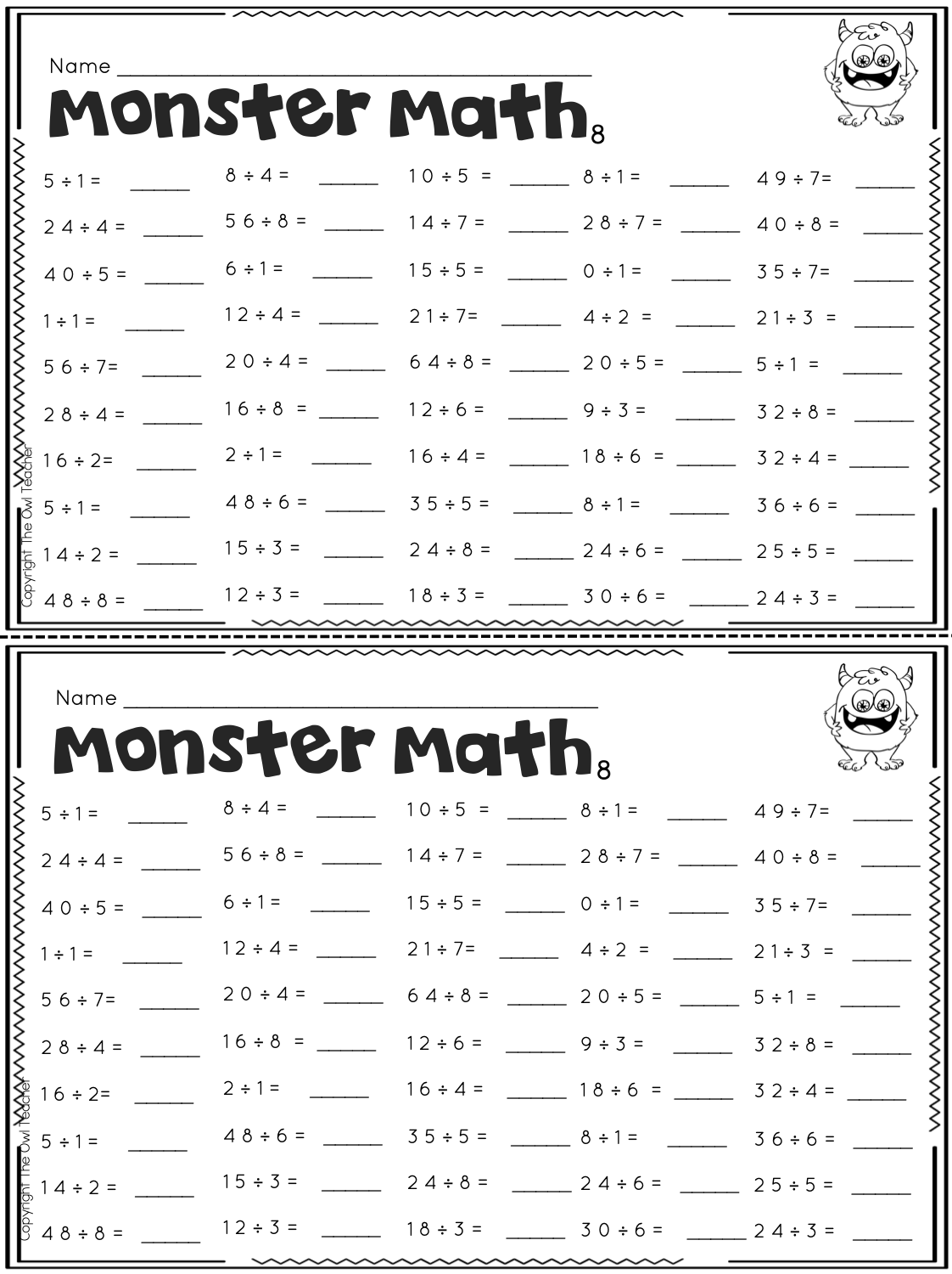 Multiplication Division Fluency Timed Tests 3rd Grade Math Practice Activity The Owl Teacher